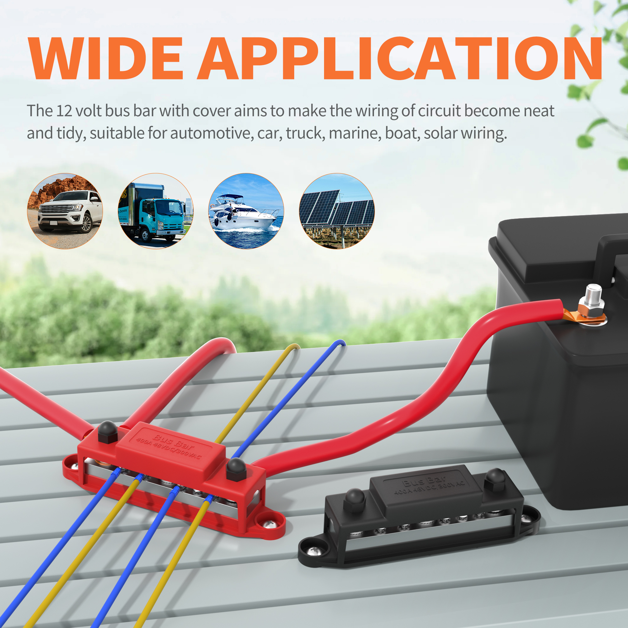 BB400-T3M8S10-C-2 400A Bus Bar Power Distribution Block with 3xM8 Studs & 10x#8 Screws