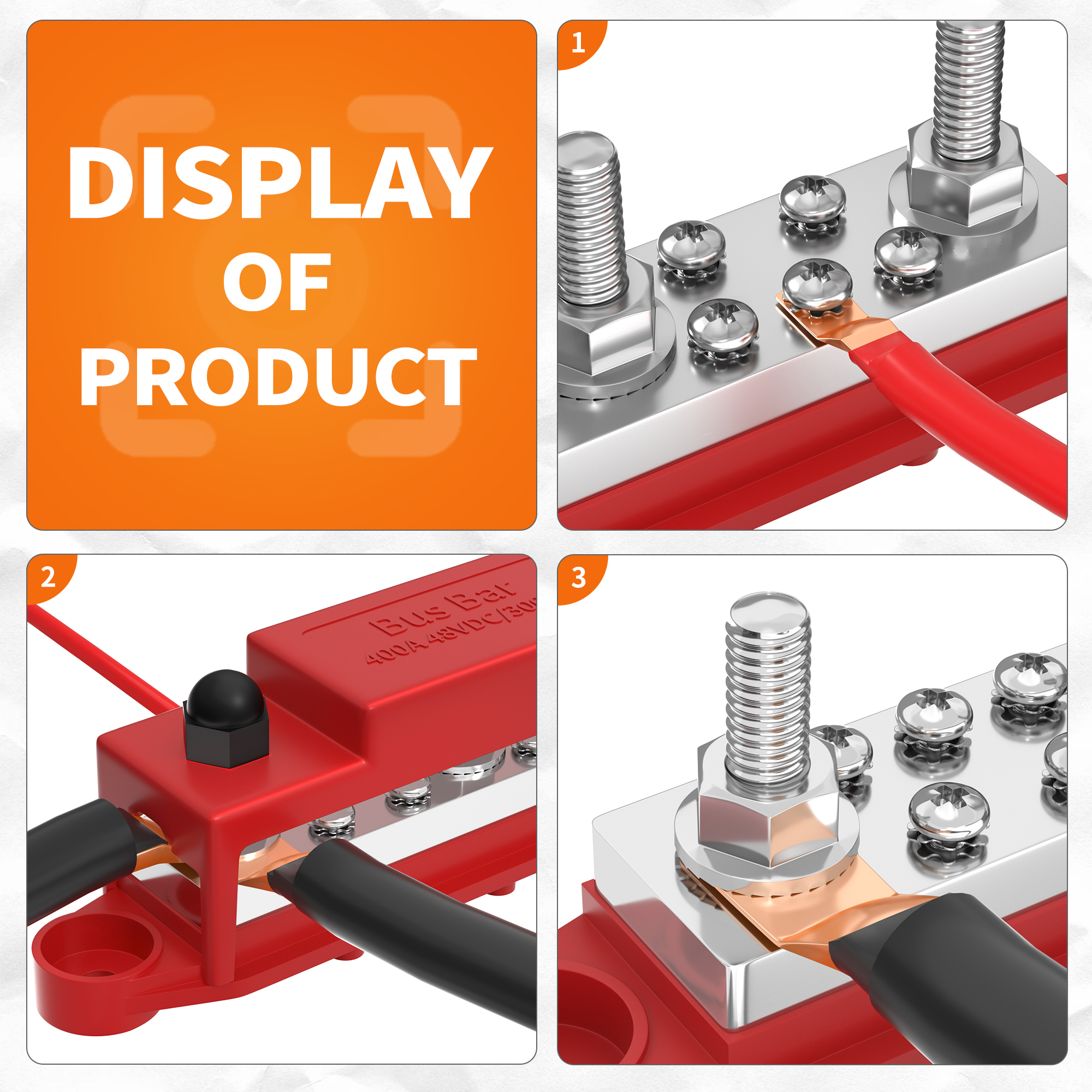 BB400-T3M8S10-C-2 400A Bus Bar Power Distribution Block with 3xM8 Studs & 10x#8 Screws