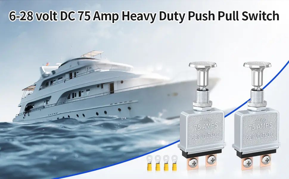 75 Amp 6-28V DC ON-OFF Push Pull Switch With Chrome-Plated Knob