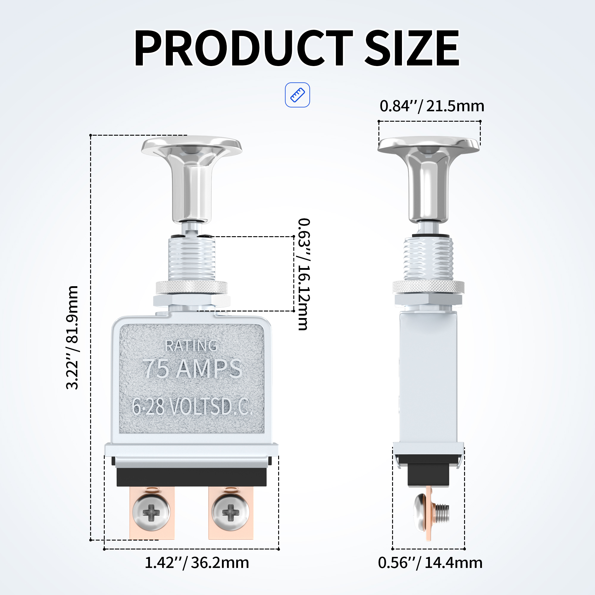 ASW-072 75 Amp 6-28V DC ON-OFF Push Pull Switch with Chrome-Plated Knob