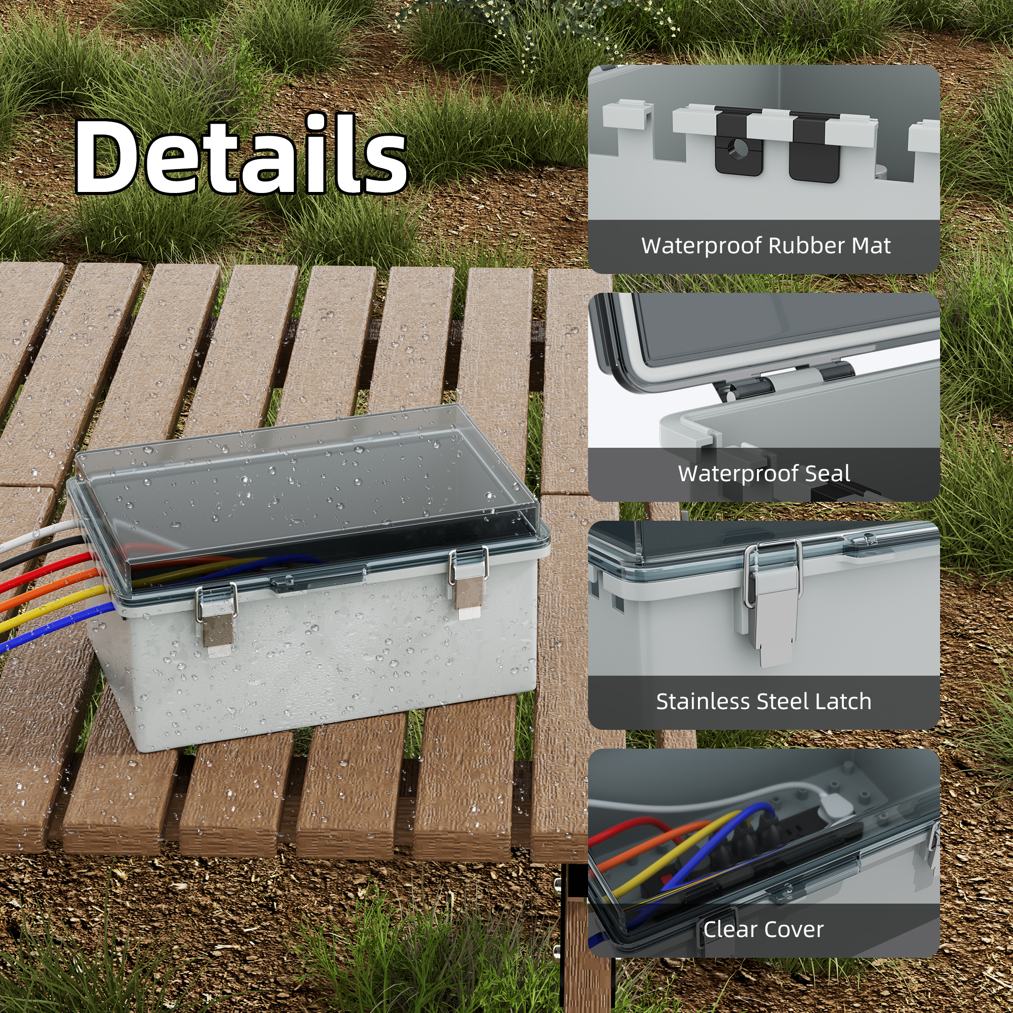 BG28X19X14T-2 Outdoor Power Strip Cord Electronics Box for 14 AWG/3C Cable – 11″x7.5″x5.5″