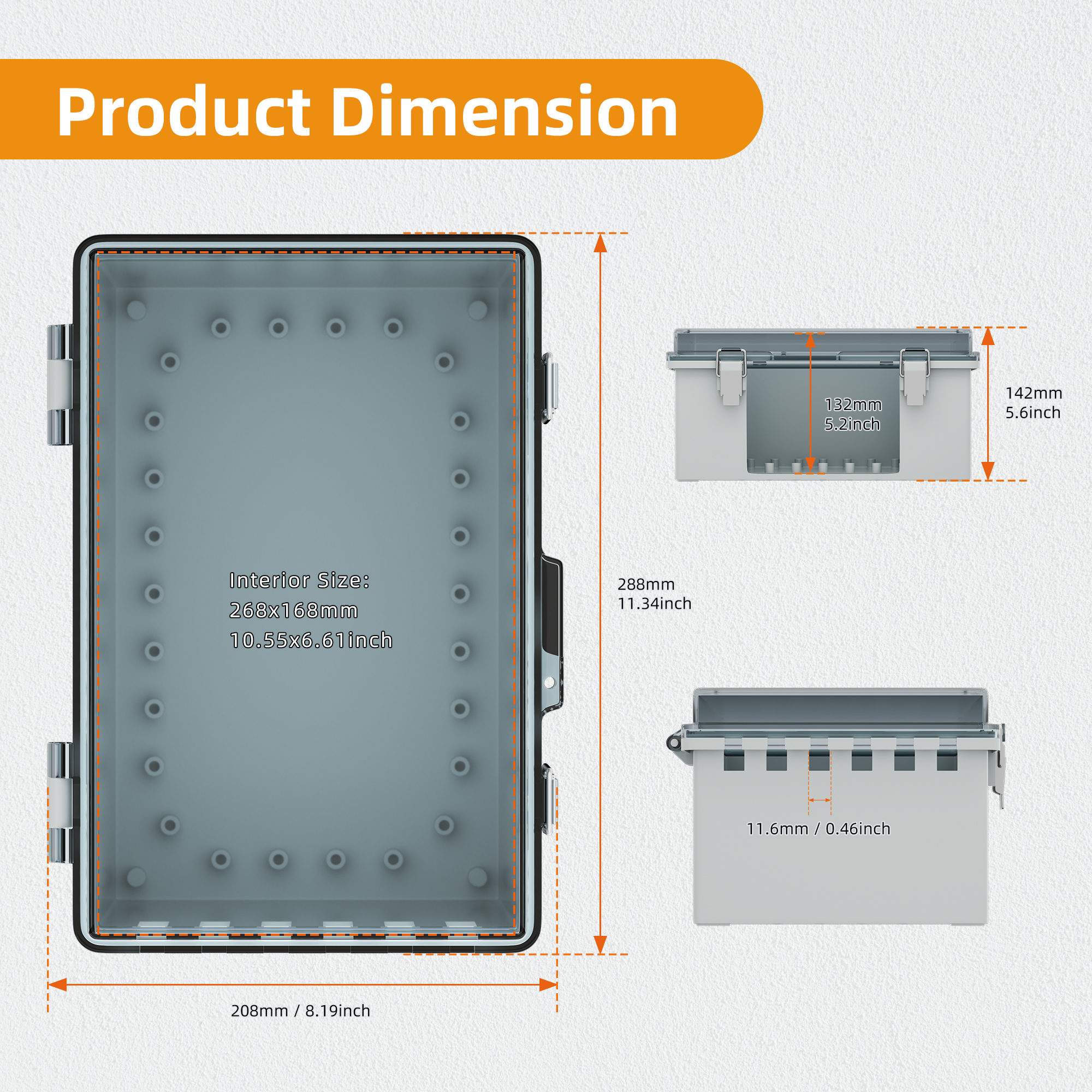 BG28X19X14T-2 Outdoor Power Strip Cord Electronics Box for 14 AWG/3C Cable – 11″x7.5″x5.5″