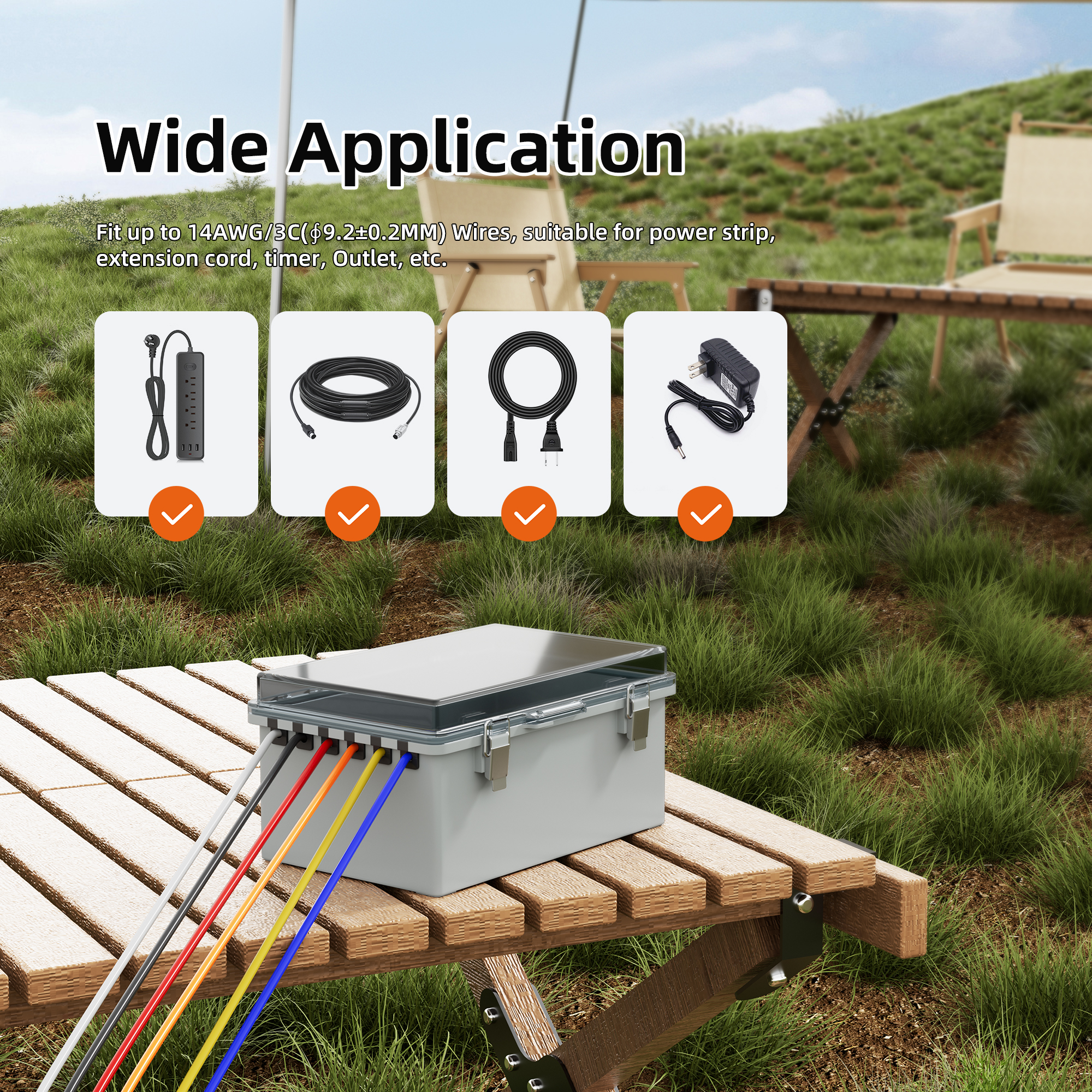 BG28X19X14T-2 Outdoor Power Strip Cord Electronics Box for 14 AWG/3C Cable – 11″x7.5″x5.5″