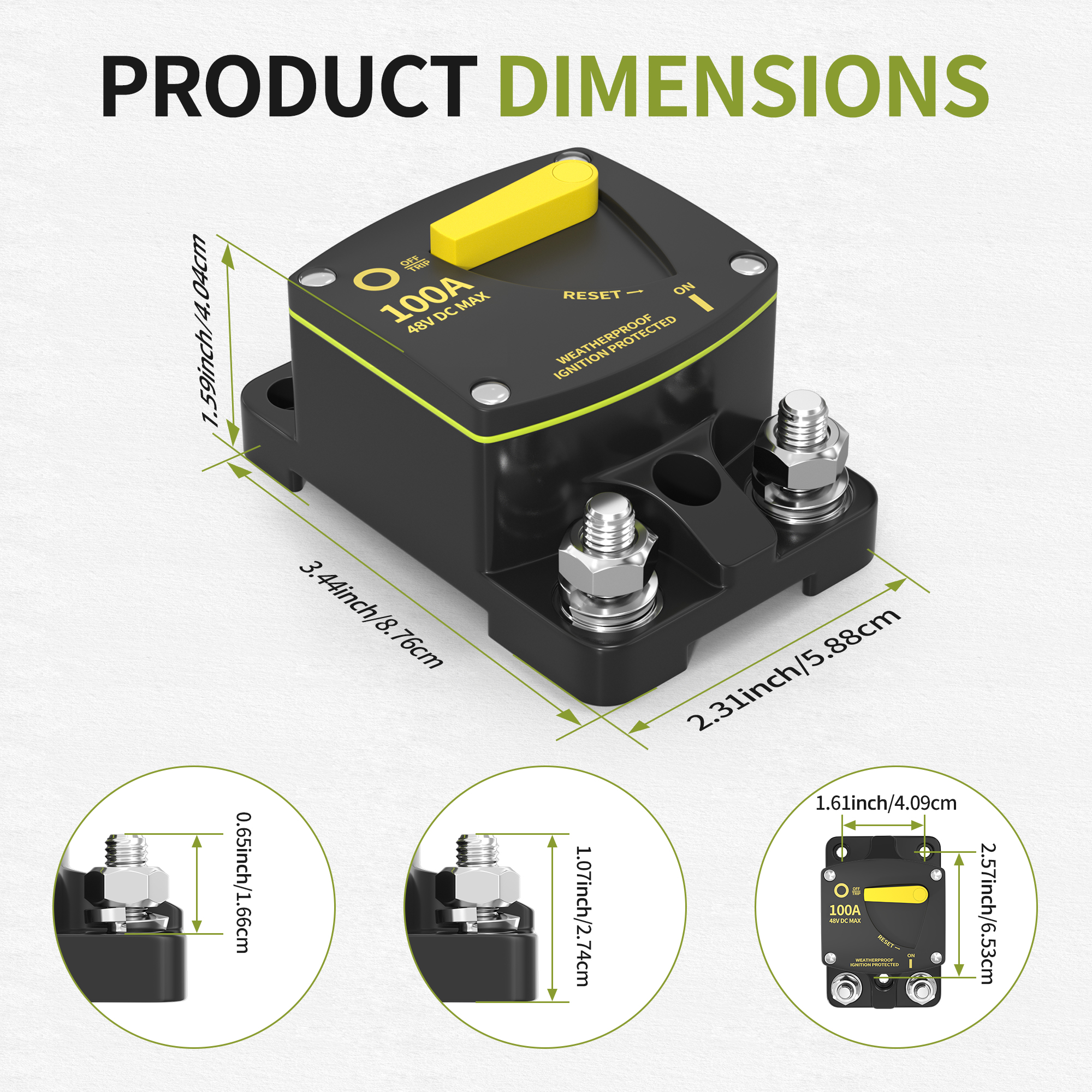 CB-61 30A-300A 12V-48V DC 187 Type Marine Rated Circuit Breaker with Manual Reset – Surface Mount