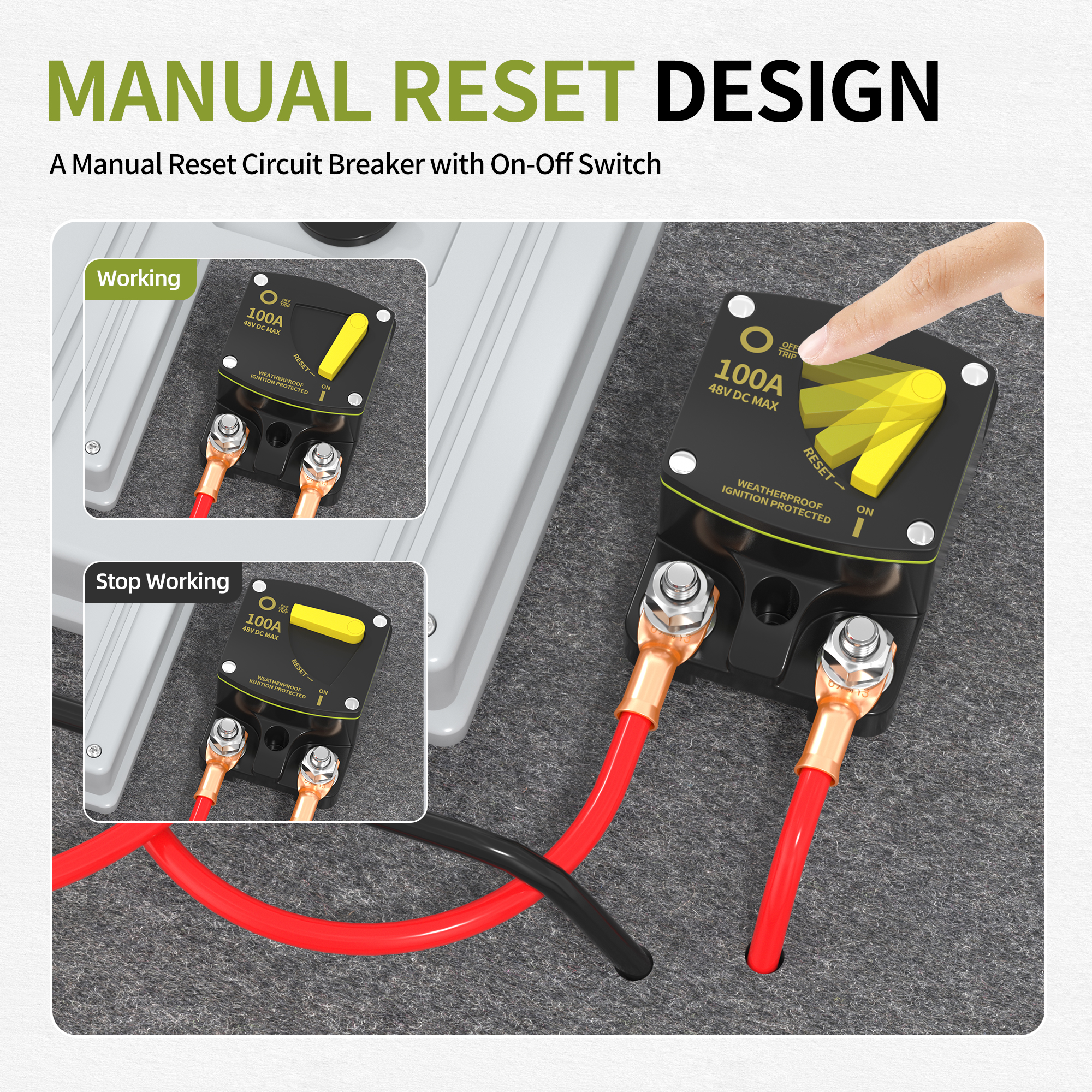 CB-61 30A-300A 12V-48V DC 187 Type Marine Rated Circuit Breaker with Manual Reset – Surface Mount