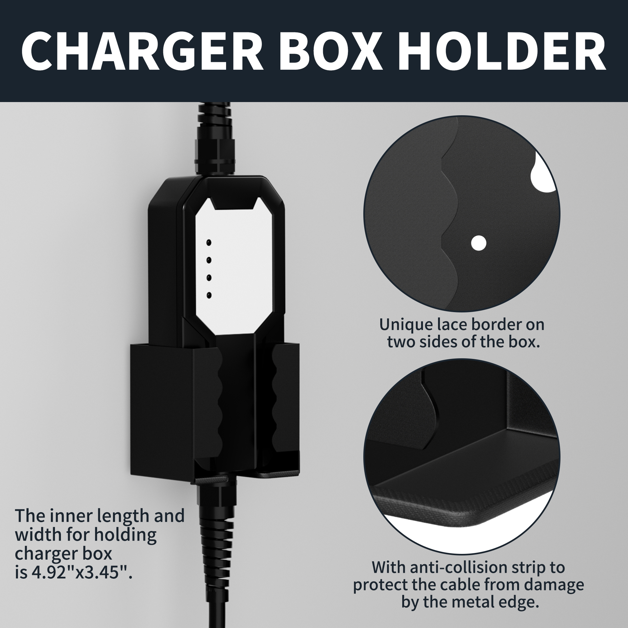CHD-J1772+MH SAE J1772 J-Hook Plug EV Charger Holder with Cable Organizer