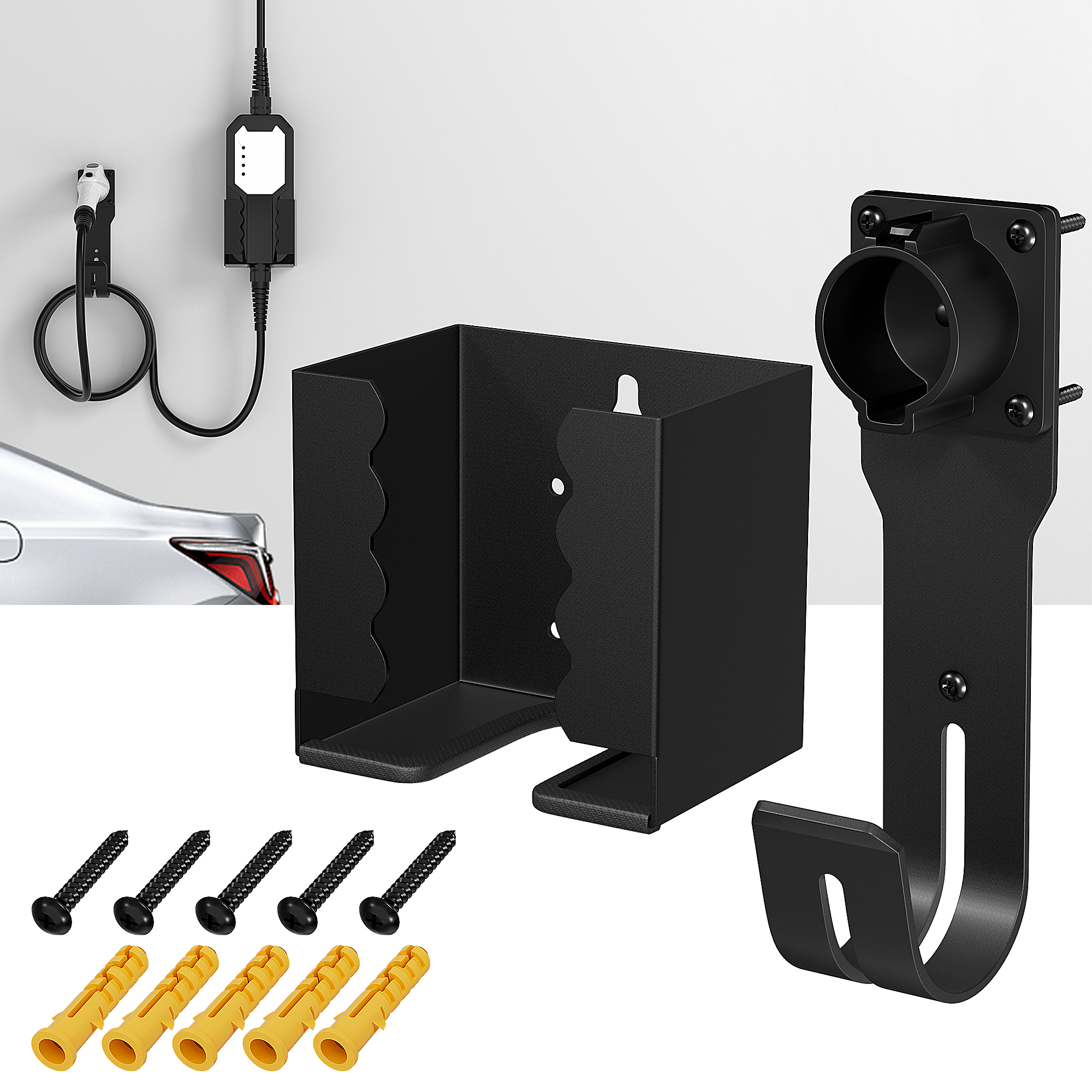 CHD-J1772+MH SAE J1772 J-Hook Plug EV Charger Holder with Cable Organizer