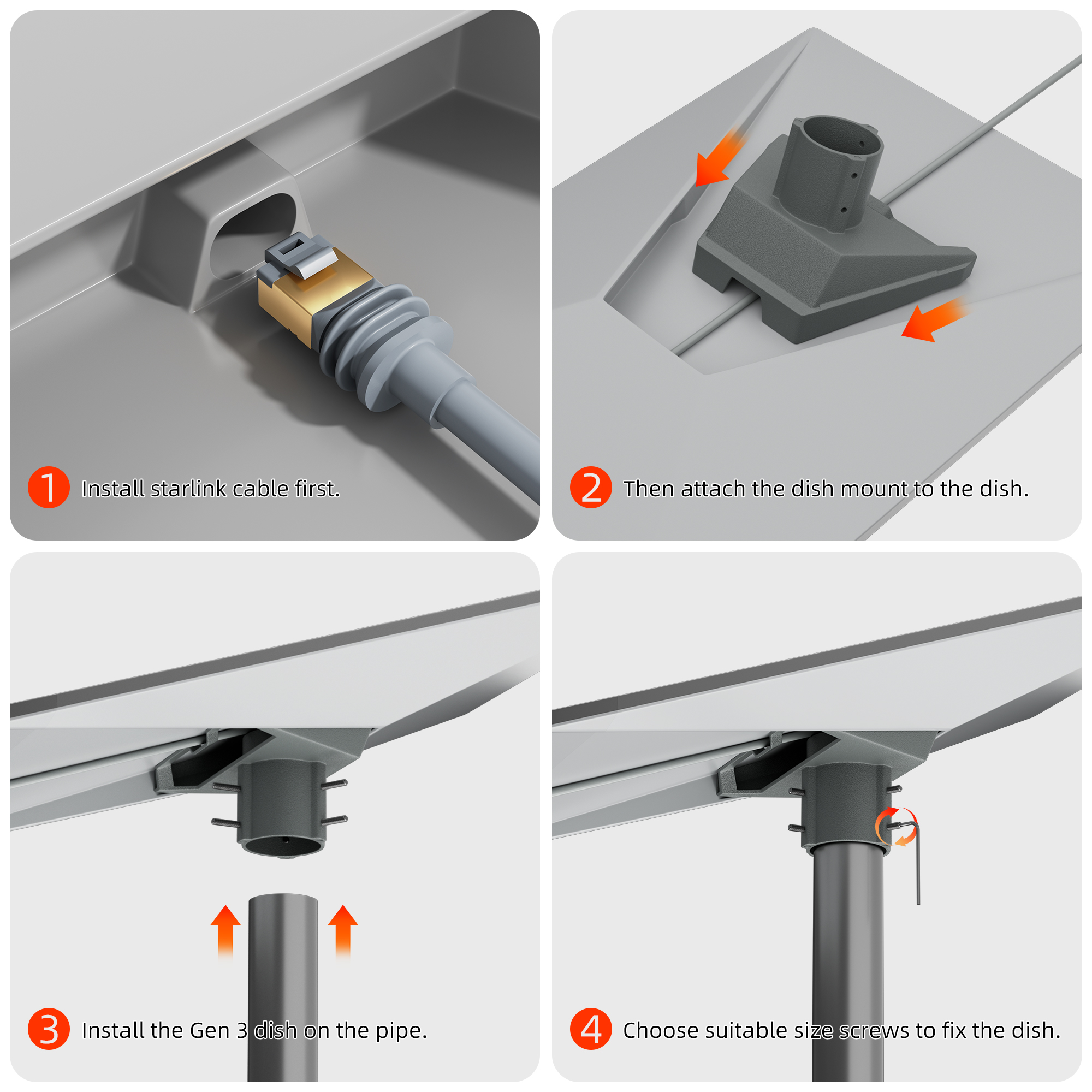 Starlink Gen 3 Dish Pipe Adapter Aluminum Mount Standard Kit fits Poles 0.98″-1.88″
