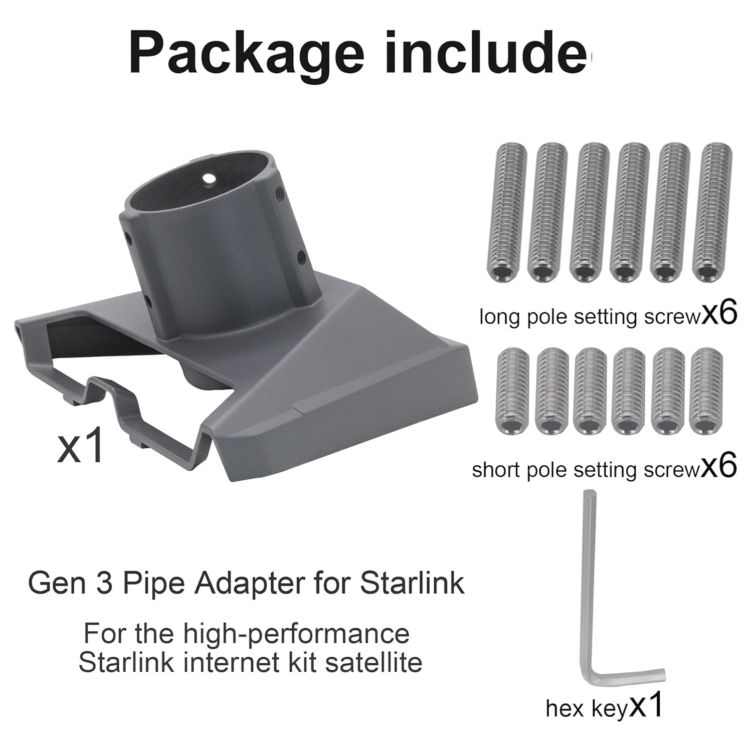 Starlink Gen 3 Dish Pipe Adapter Aluminum Mount Standard Kit fits Poles 0.98″-1.88″