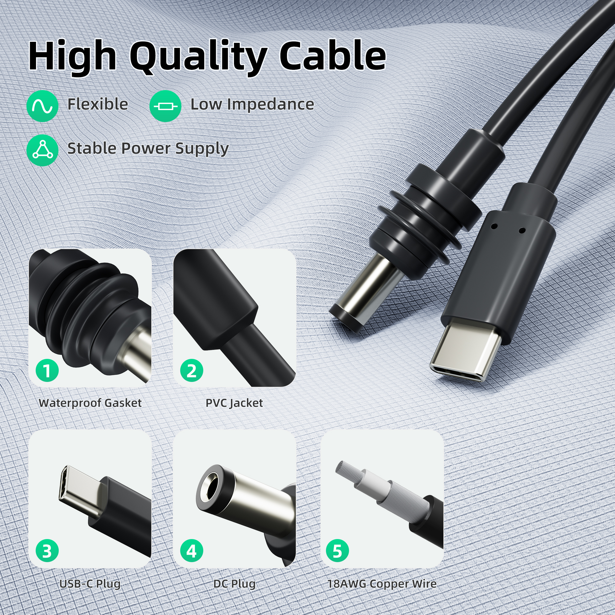 USB-C To DC 5.5x2.1mm Power Adapter - 100W PD Waterproof Connector For Starlink Mini Dish