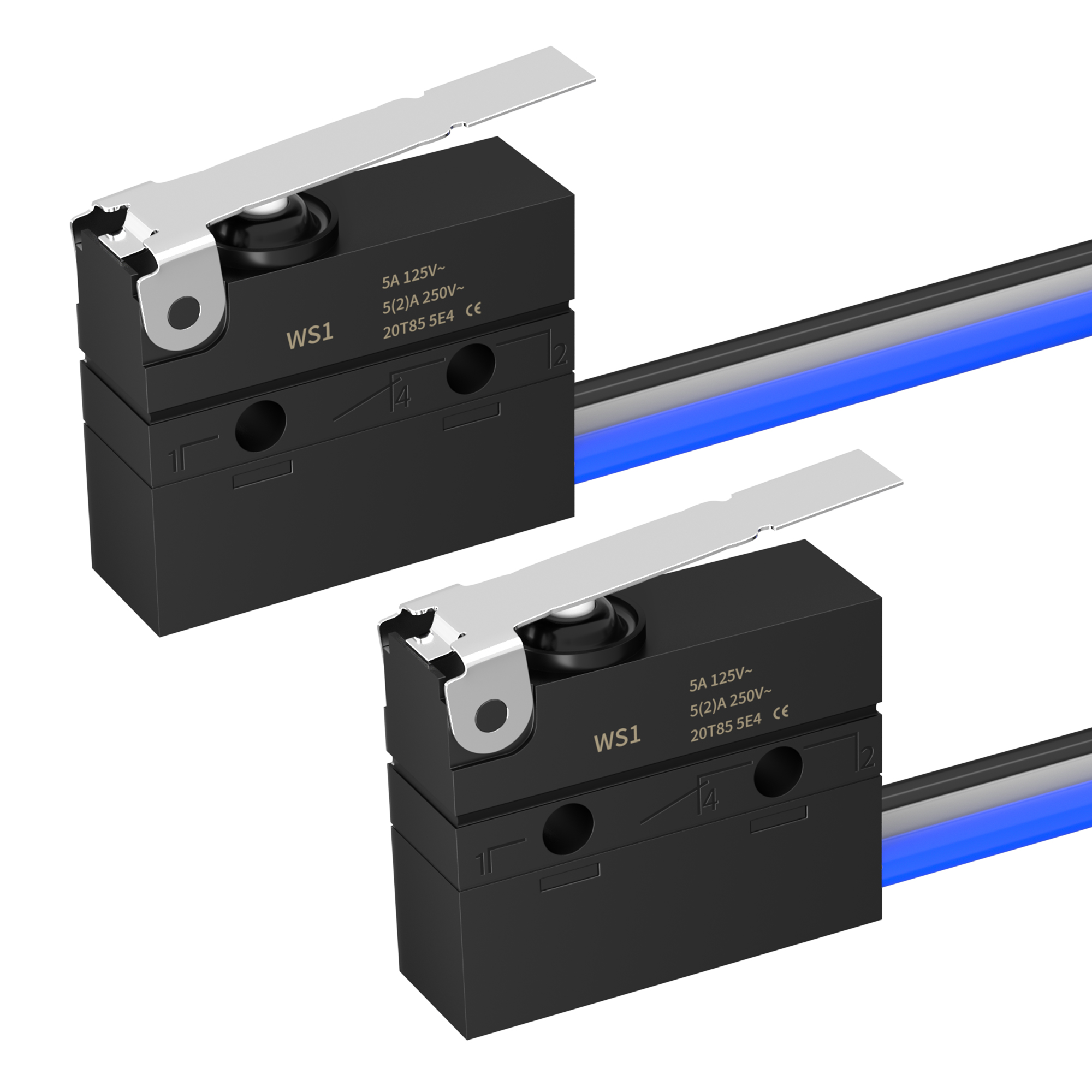 WS1-Z7-W300R300 6A 12V DC IP67 Waterproof Micro Limit Switch with Middle Lever and Pre-Wired