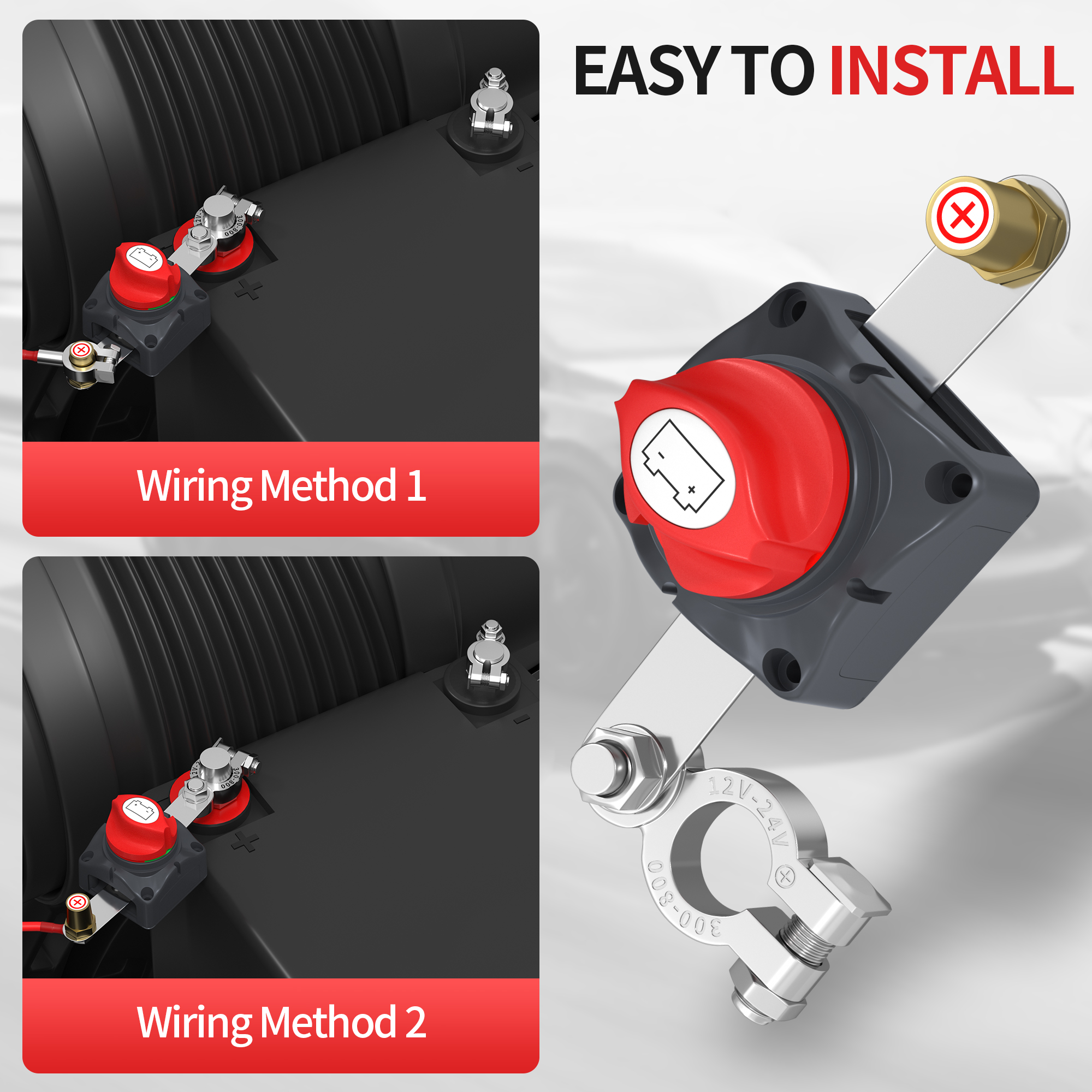 ASW-A701-KIT1 275A 12-48VDC ON-OFF Battery Switch with Mounting Brackets for Battery Positive
