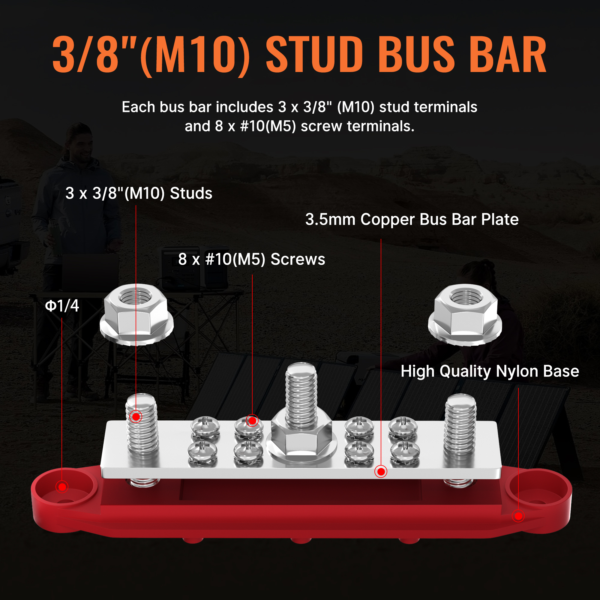 BB250-T3M10S8-C-2 48VDC 250A Bus Bar Distribution Power with 3×M10 Studs and 8×M5 Screws