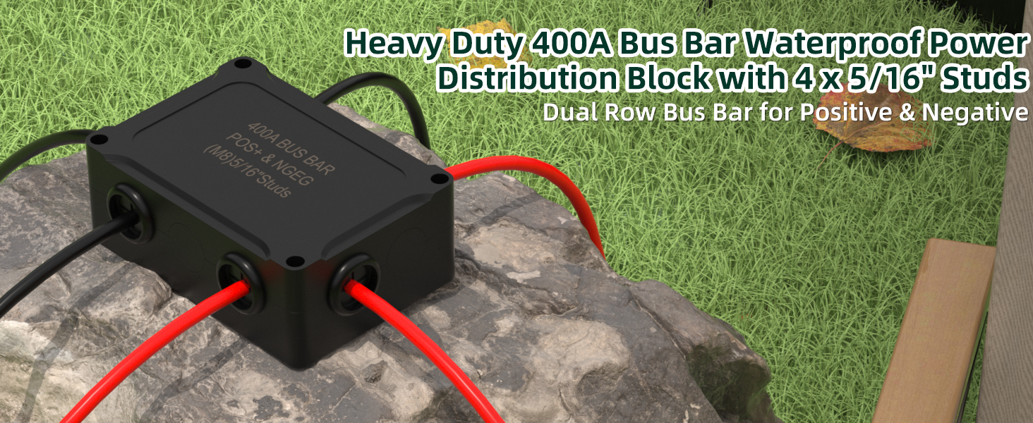 BB400X2-T2M8 Heavy Duty 400A Bus Bar Waterproof Power Distribution Block with M8 Studs