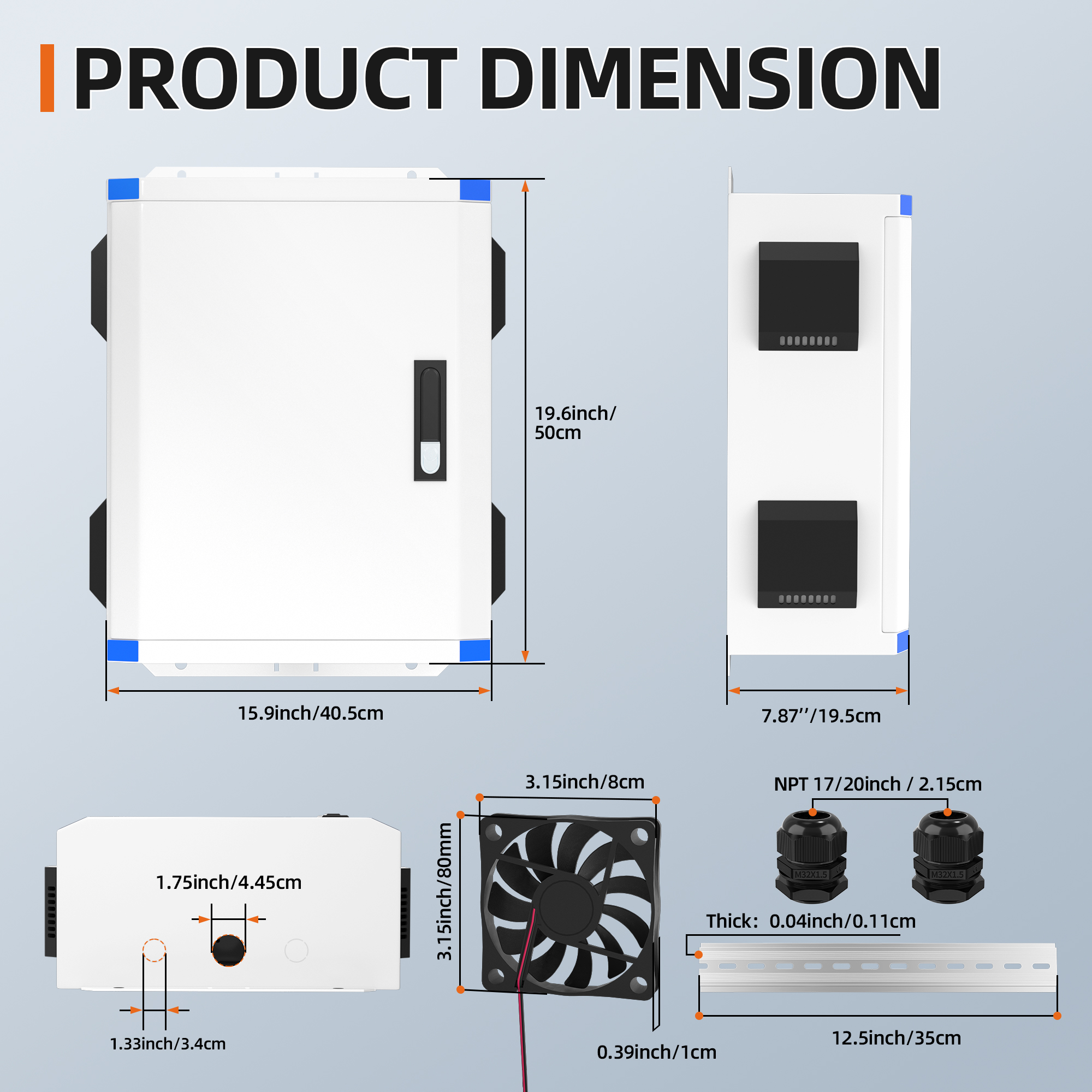 MB50X40X20-3H-JFFD Outdoor Electrical Box NEMA Enclosure with 12V Cooling Fan – 19.7″x15.7″x7.9″