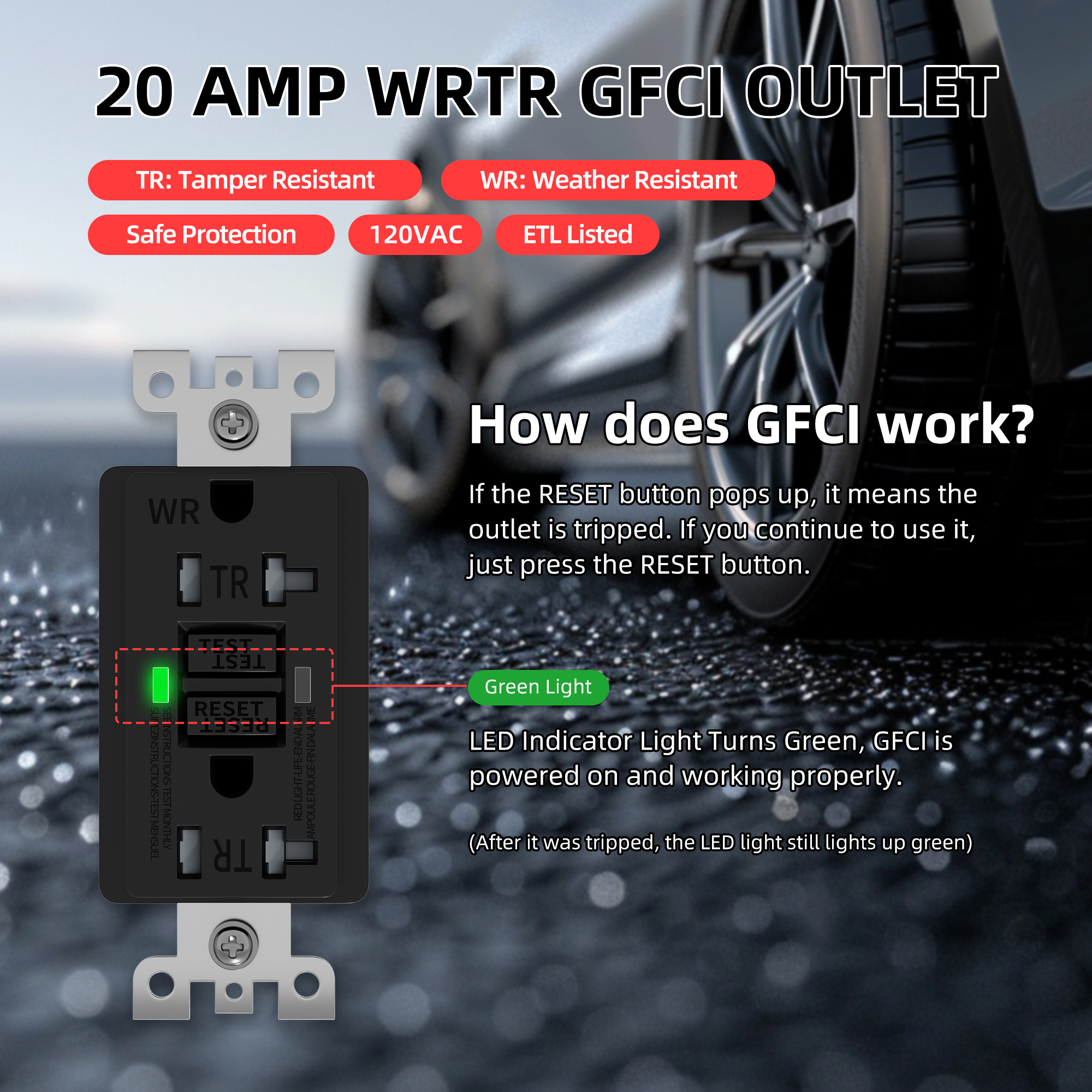 POP-1-20A-C Power Outlet Box with ETL Listed 20 Amp WRTR GFCI Outlet