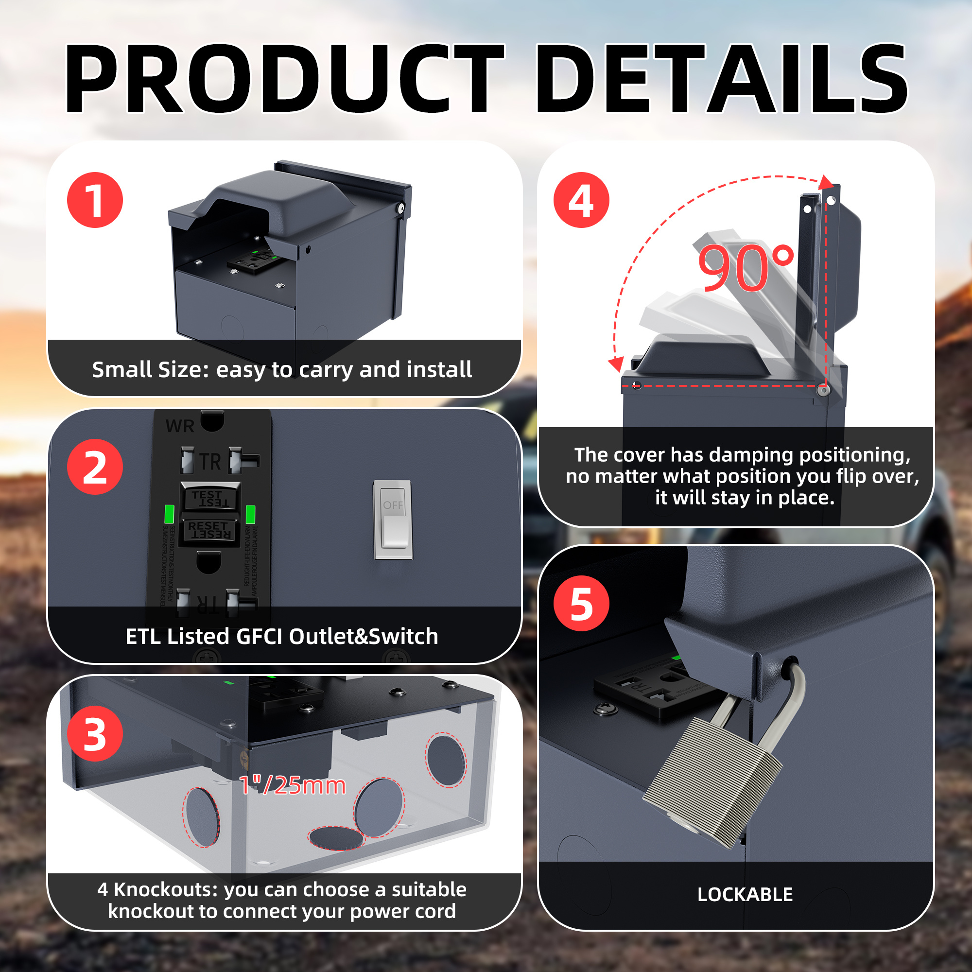 POP-1-20A-C Power Outlet Box with ETL Listed 20 Amp WRTR GFCI Outlet