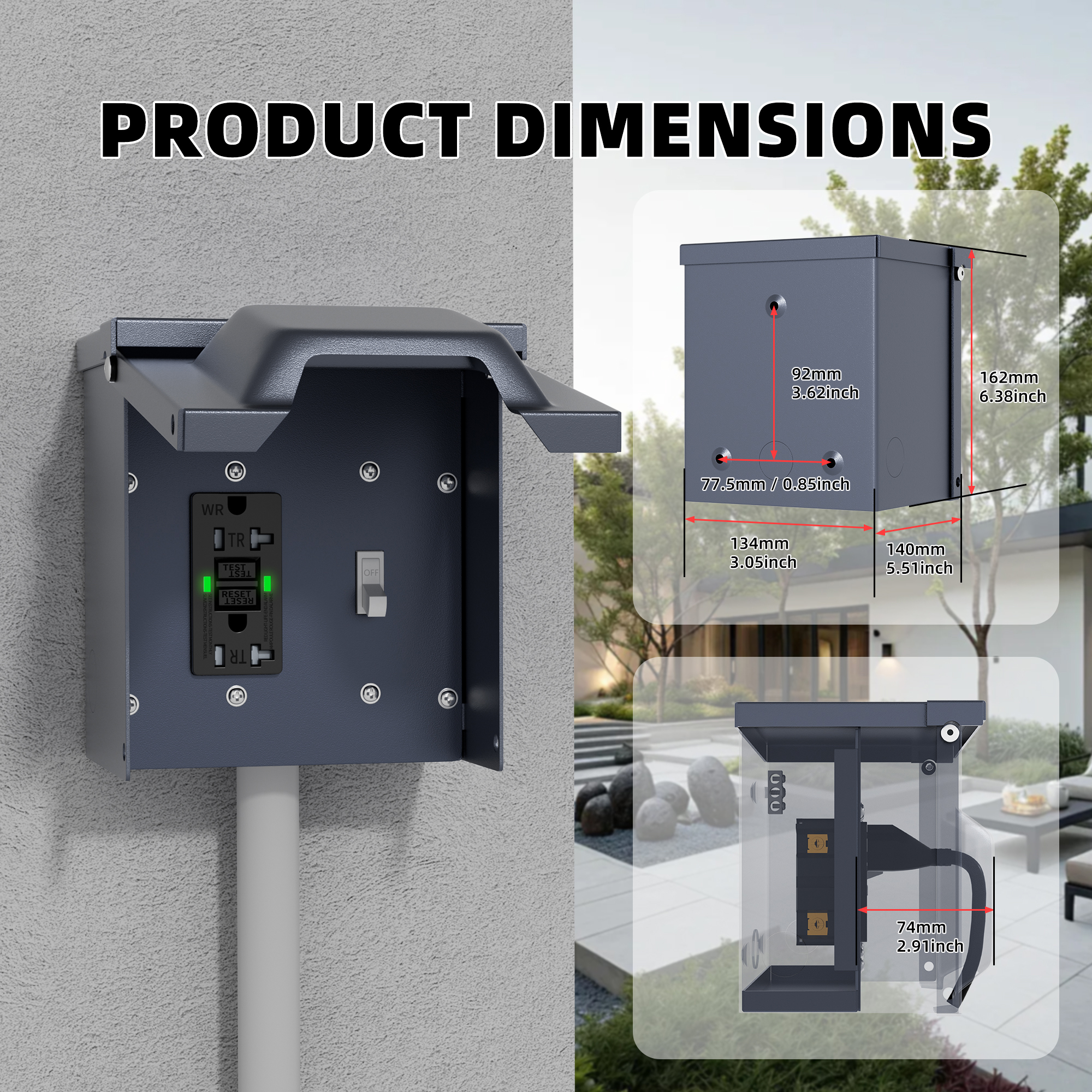 POP-1-20A-C Power Outlet Box with ETL Listed 20 Amp WRTR GFCI Outlet
