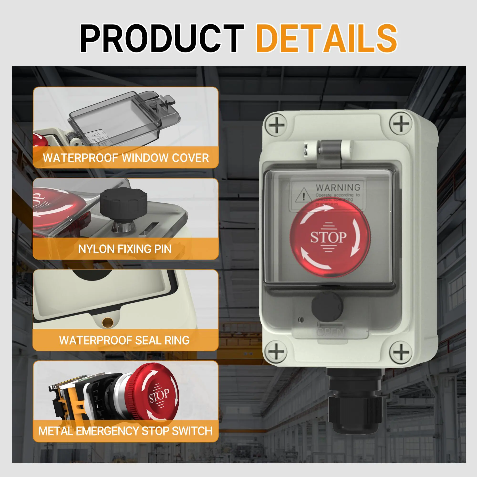 Left　アパッチ210 未使用品 8A 250VAC Emergency Stop Switch With IP67 Waterproof Enclosure