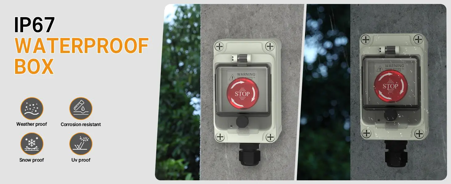 8A 250VAC Emergency Stop Switch With IP67 Waterproof Enclosure