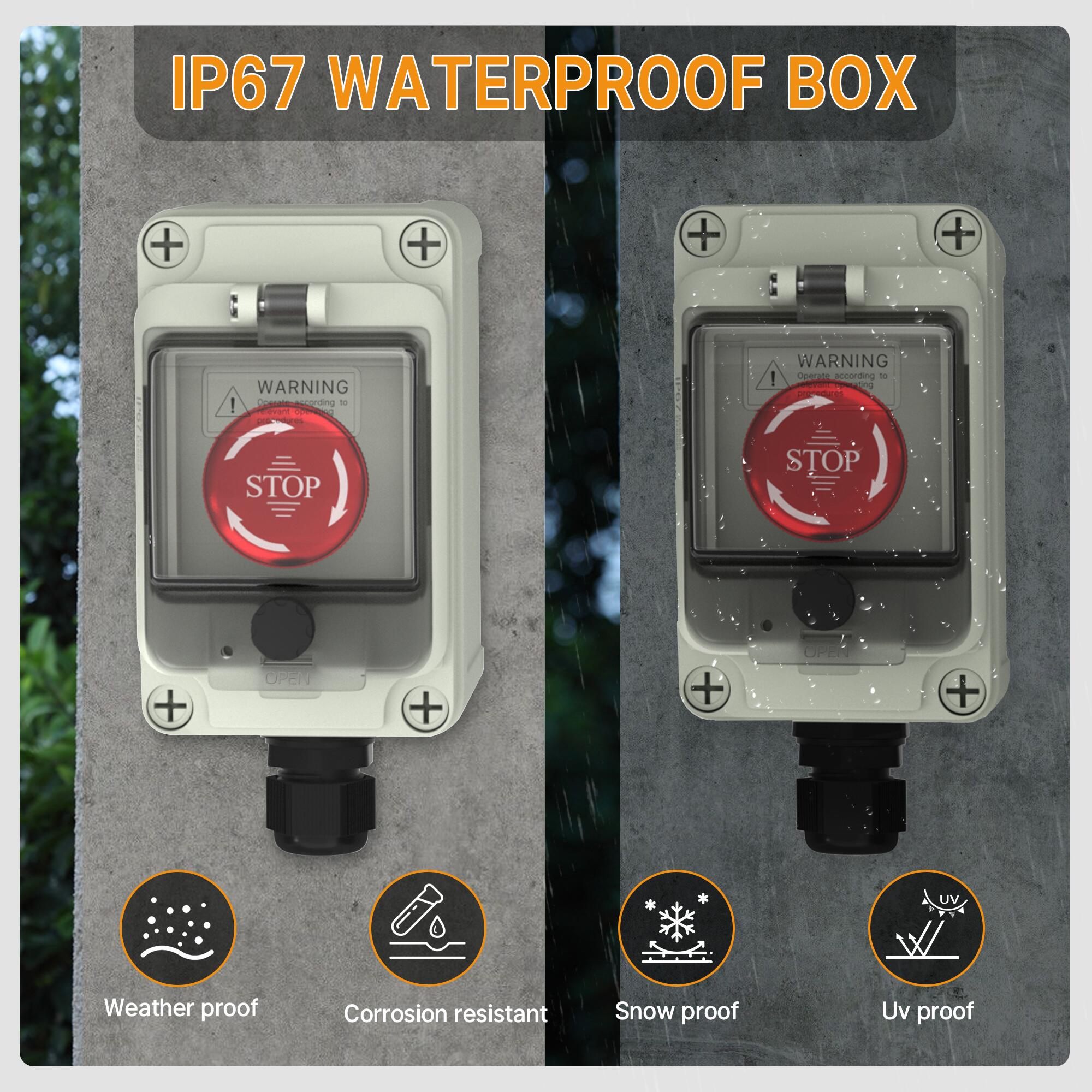 8A 250VAC Emergency Stop Switch With IP67 Waterproof Enclosure