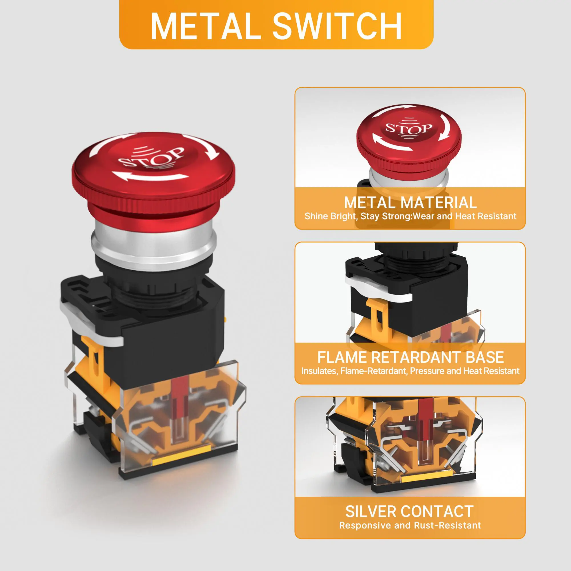 8A 250VAC Emergency Stop Switch With IP67 Waterproof Enclosure