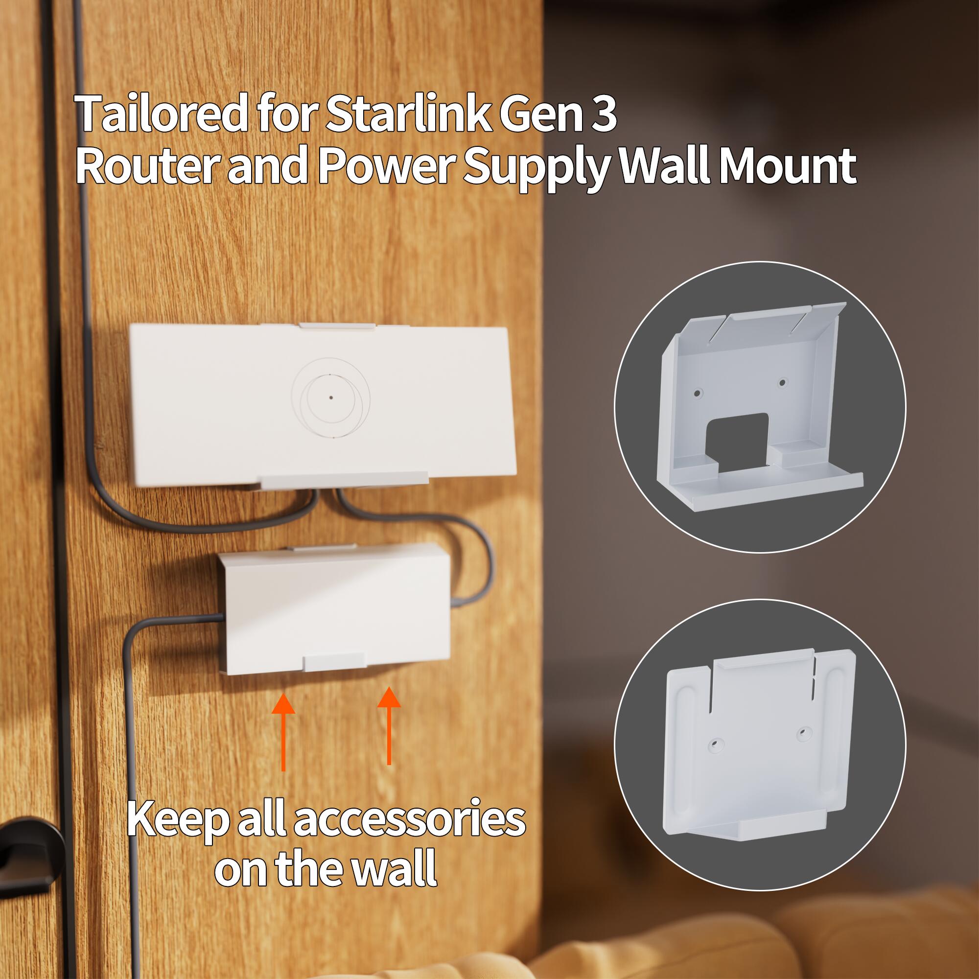 Gen3-R2 Starlink Gen3 Router and Power Supply Wall Mount Kit – No Drill Installation
