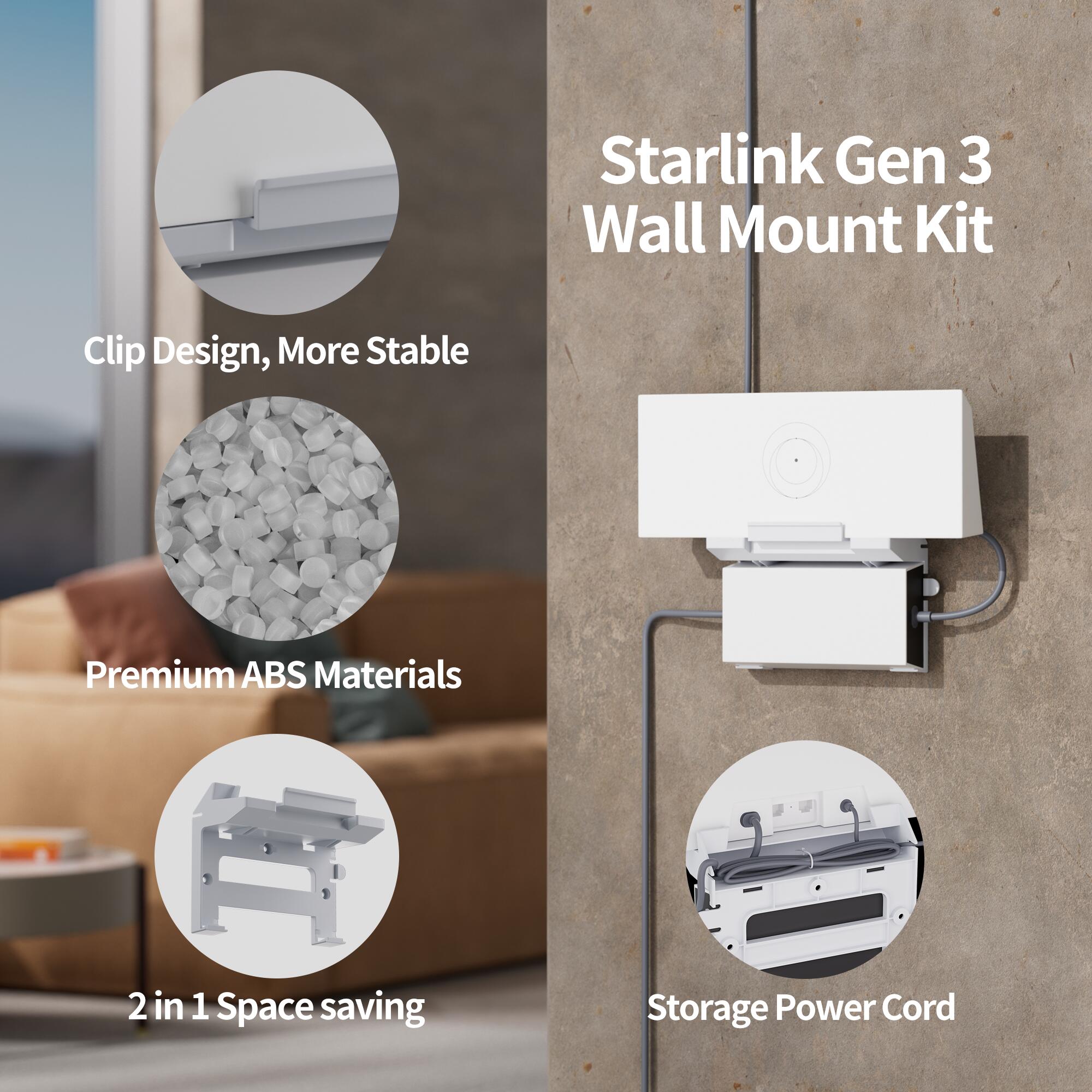 Gen3-R3 Starlink Gen 3 Router Wall Mount with Standard Power Supply Mount