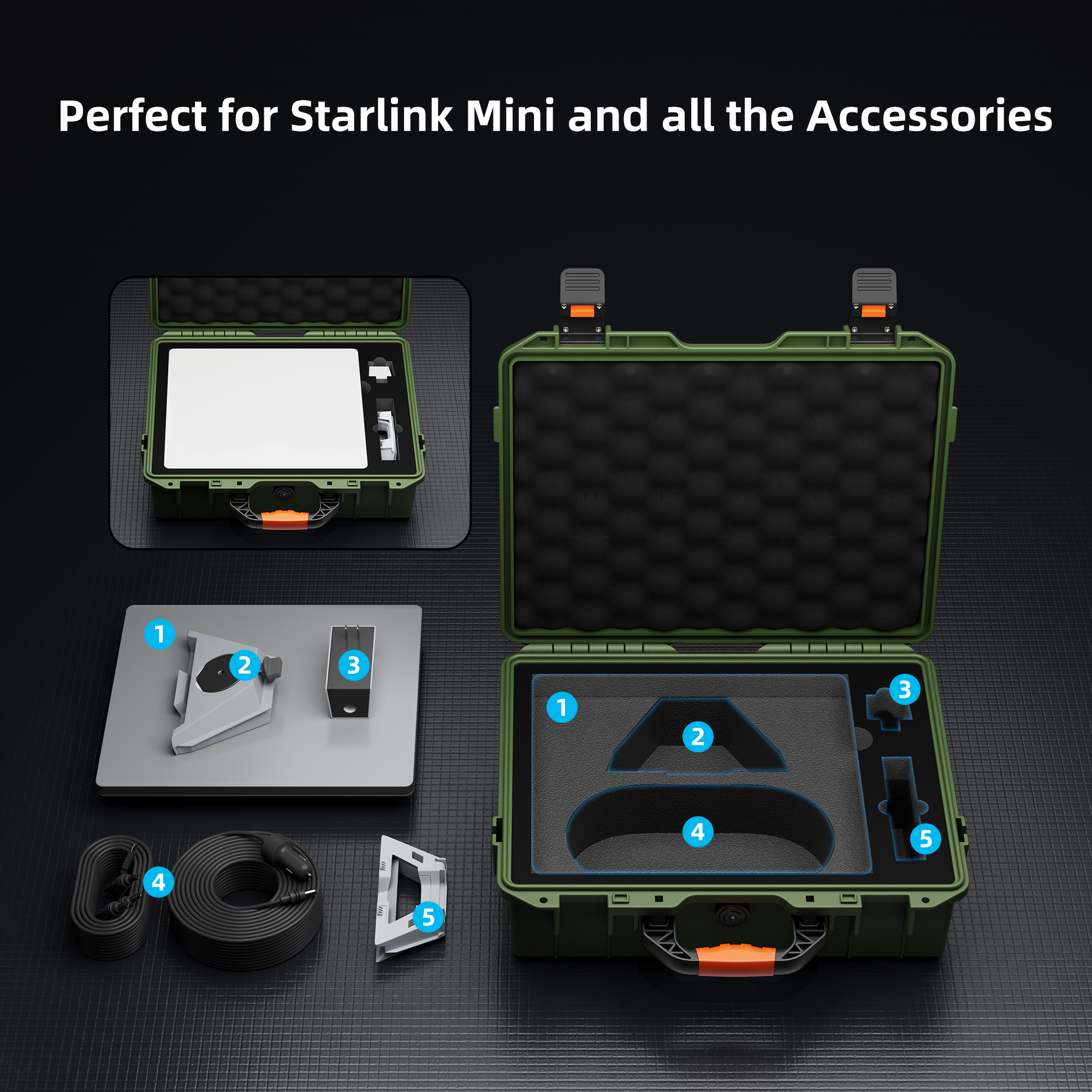 MINI-BAG2-G Starlink Mini Army Green Hard Protective Travel Case with Organized Storage