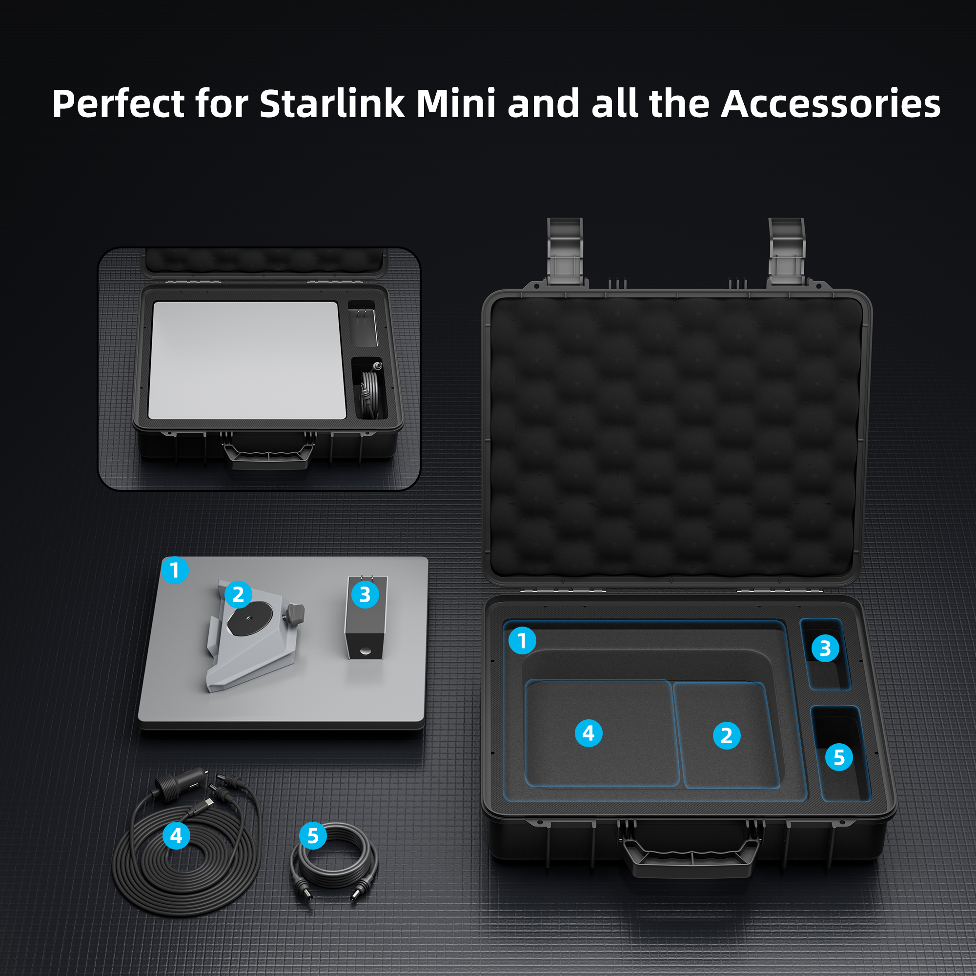 MINI-BAG3-BK Black Hard Protective Travel Case for Starlink Mini Kit with Organized Storage