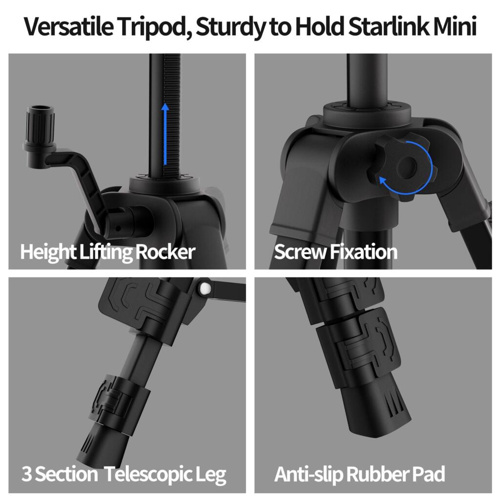 Treppiede estensibile portatile Starlink Mini con adattatore per treppiede da 1/4 di pollice - da 11 a 27