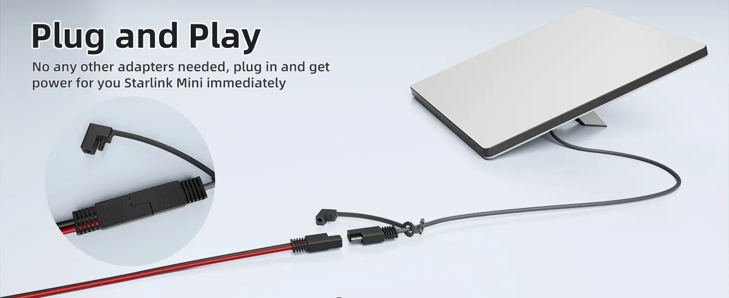 3ft SAE To DC Plug Cable For Starlink Mini | Power Cord For Car, RV, Battery, Generator, Solar & Marine Use