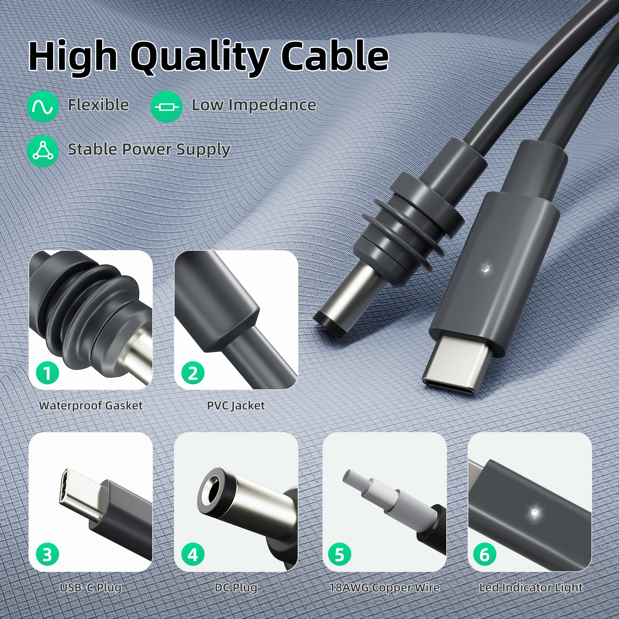 MINI-Type C-L Starlink Mini USB C Cable with Power Indicator Light for 65W+ to 100W PD Source