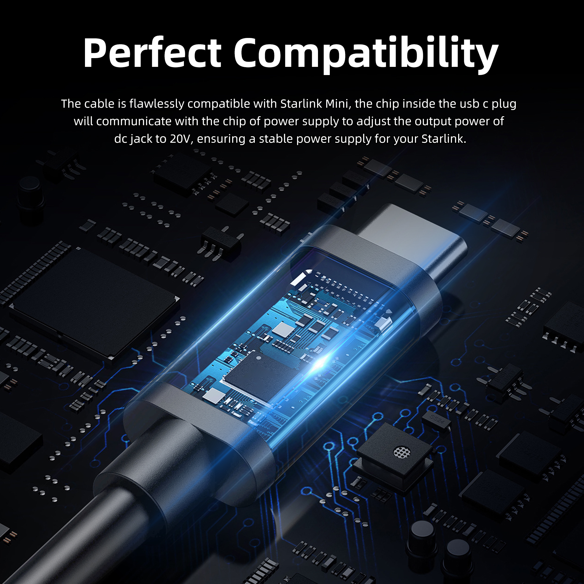 MINI-Type C-L Starlink Mini USB C Cable with Power Indicator Light for 65W+ to 100W PD Source