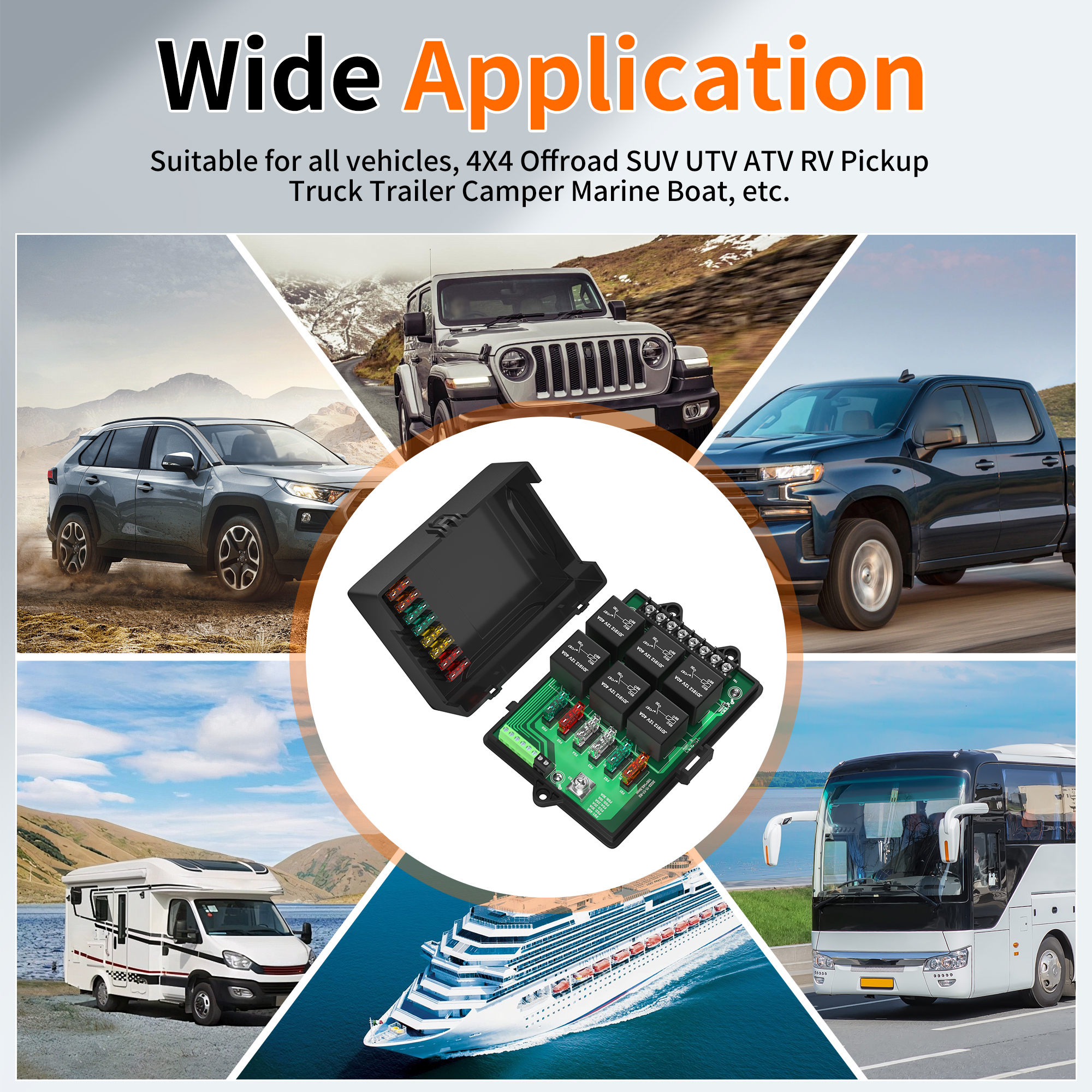 RB-R6F6-3 12V Automotive 6 Way Fuse and Relay Module Box with LED Indicators