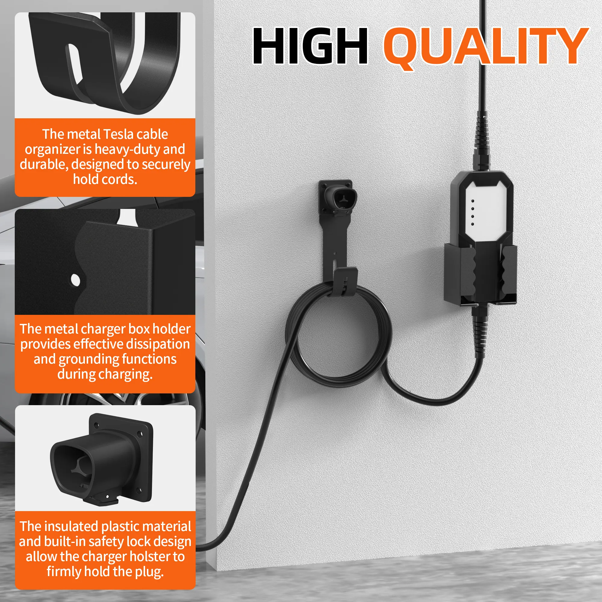 Tesla EV Charger Holder Kit With Cable Organizer Wall Mount