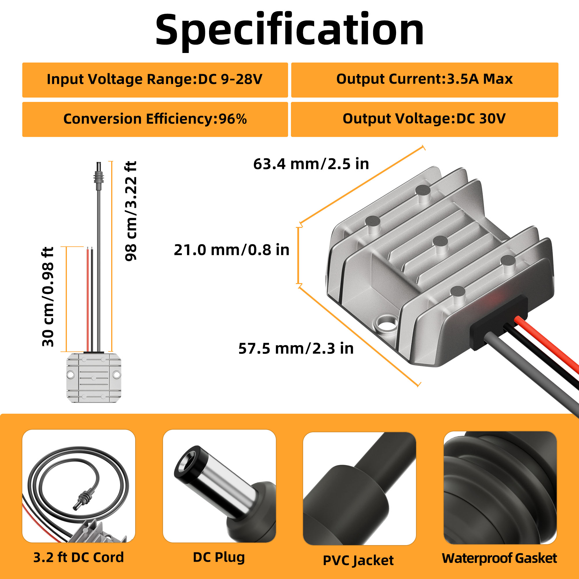 DC-DC30V3.5A Starlink Mini DC 9V to 28V Boost Converter with DC Power Cable
