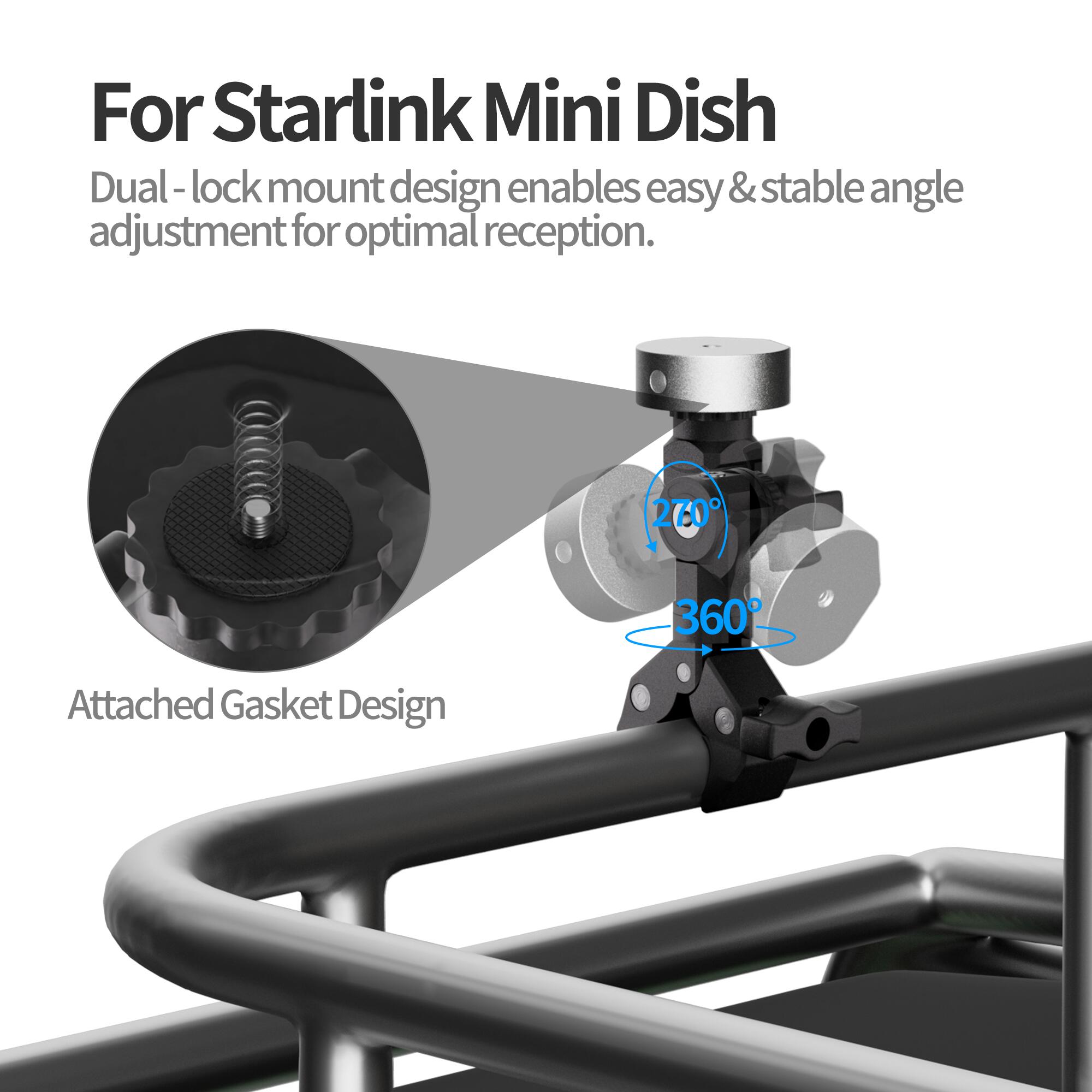 MINI-CM3 Starlink Mini Clamp Mount with 1/4″ Screw Mount and Tripod Adapter