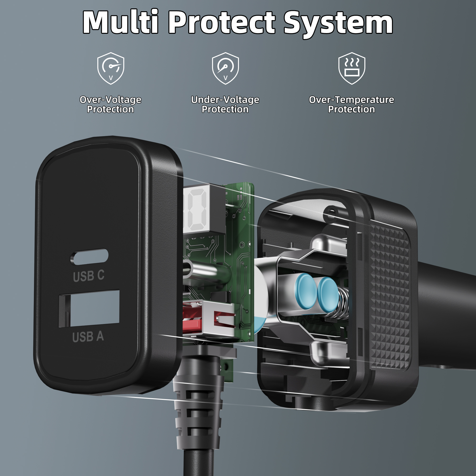 MINI-DC-CIG4 Starlink Mini USB-A/USB-C/DC Output Car Charger with Voltmeter – 9.84FT/3M