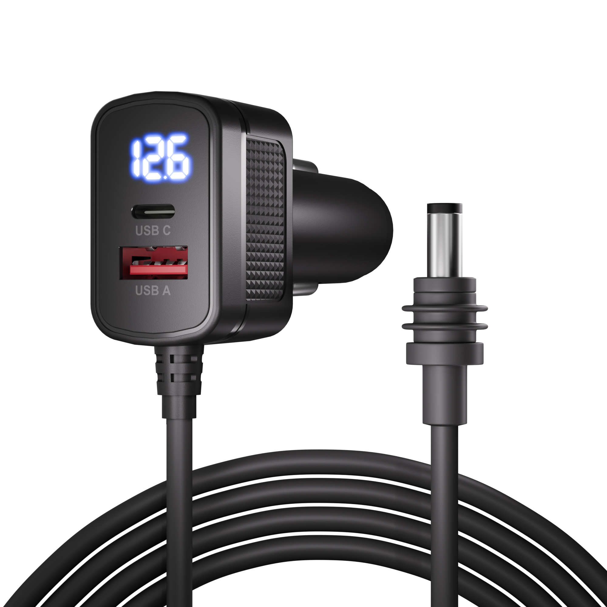 MINI-DC-CIG4 Starlink Mini USB-A/USB-C/DC Output Car Charger with Voltmeter – 9.84FT/3M