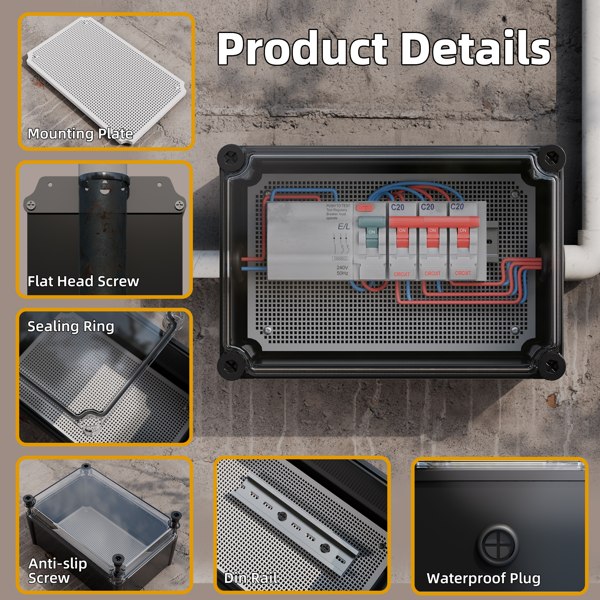 AG28X19X13T-JFFD IP66 Waterproof Outdoor Electrical Junction Box Kit with Clear Cover – 11″ x 7.48″ x 5.12″