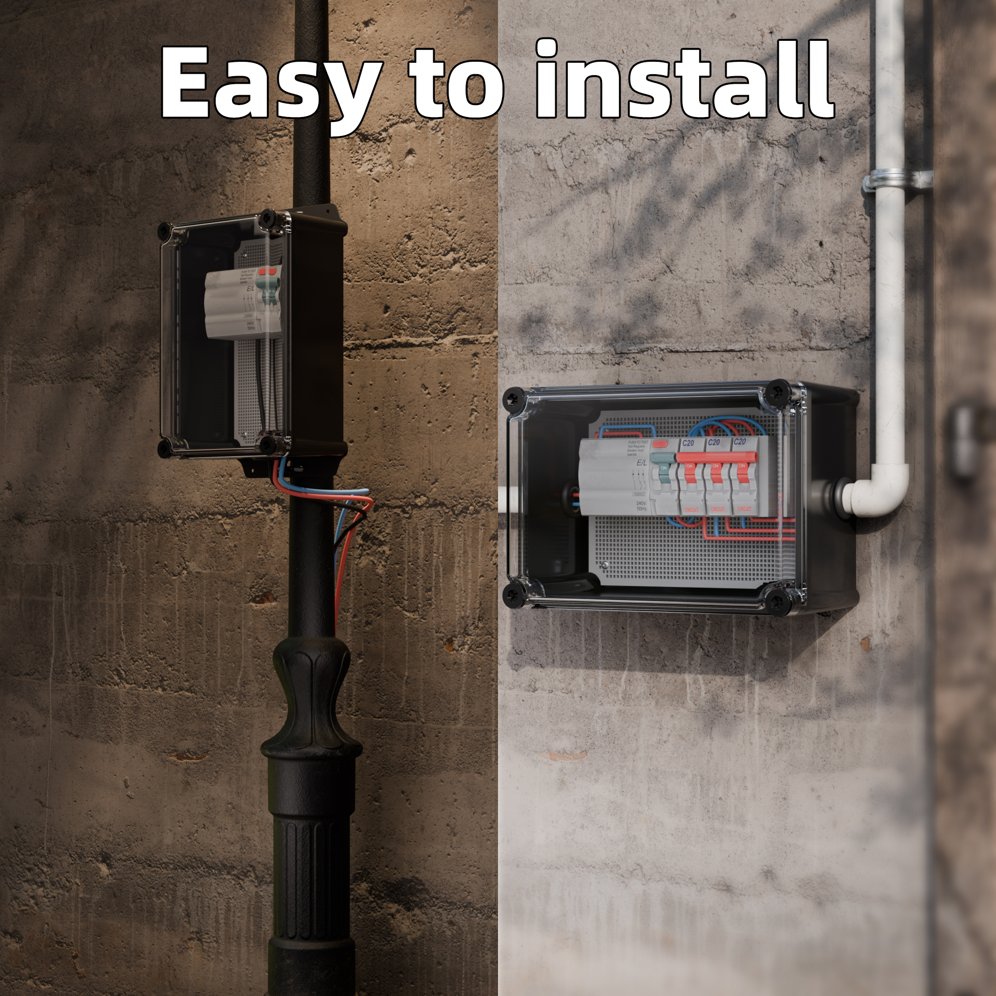 AG28X19X13T-JFFD IP66 Waterproof Outdoor Electrical Junction Box Kit with Clear Cover – 11″ x 7.48″ x 5.12″