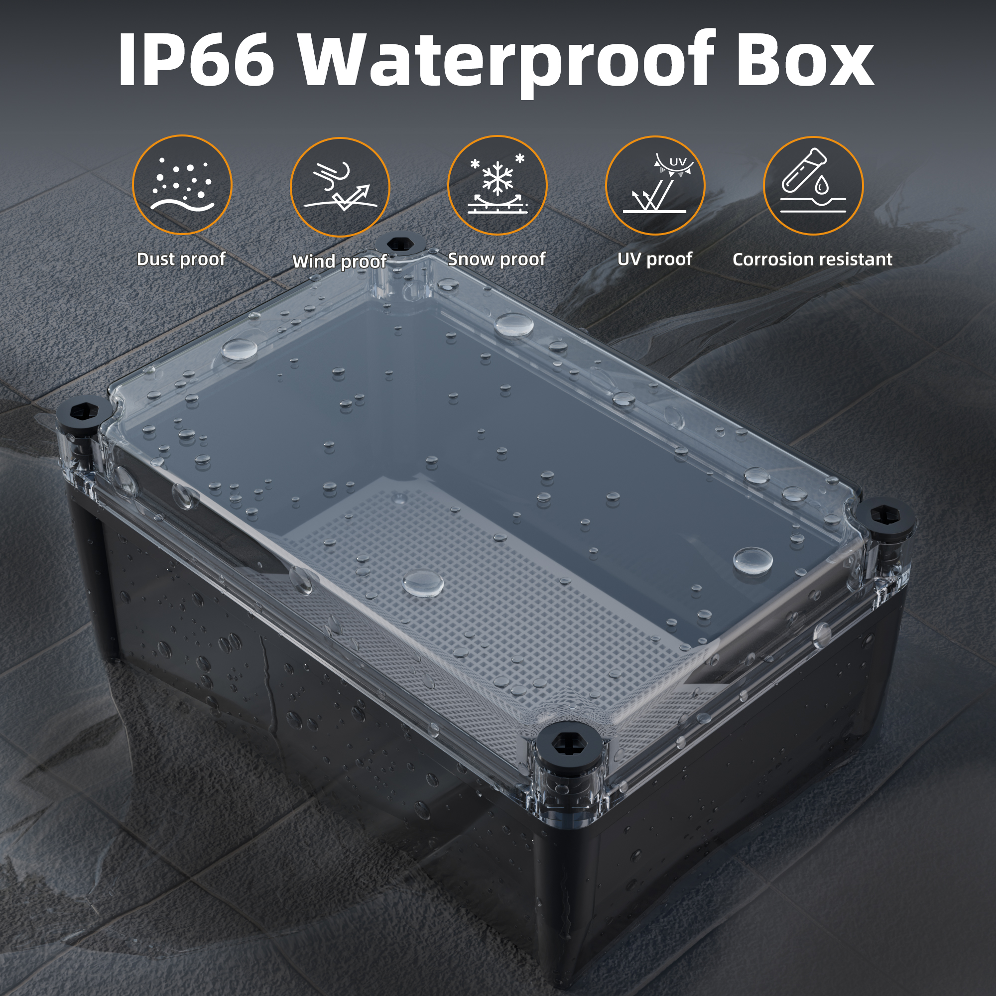 AG28X19X13T-JFFD IP66 Waterproof Outdoor Electrical Junction Box Kit with Clear Cover – 11″ x 7.48″ x 5.12″