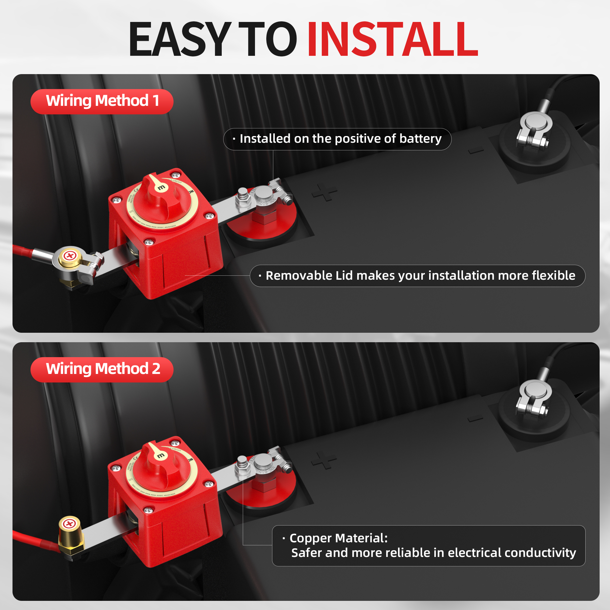 ASW-A6006-KIT1 300A 12-48VDC ON/OFF Top Post Battery Disconnect Switch Kit