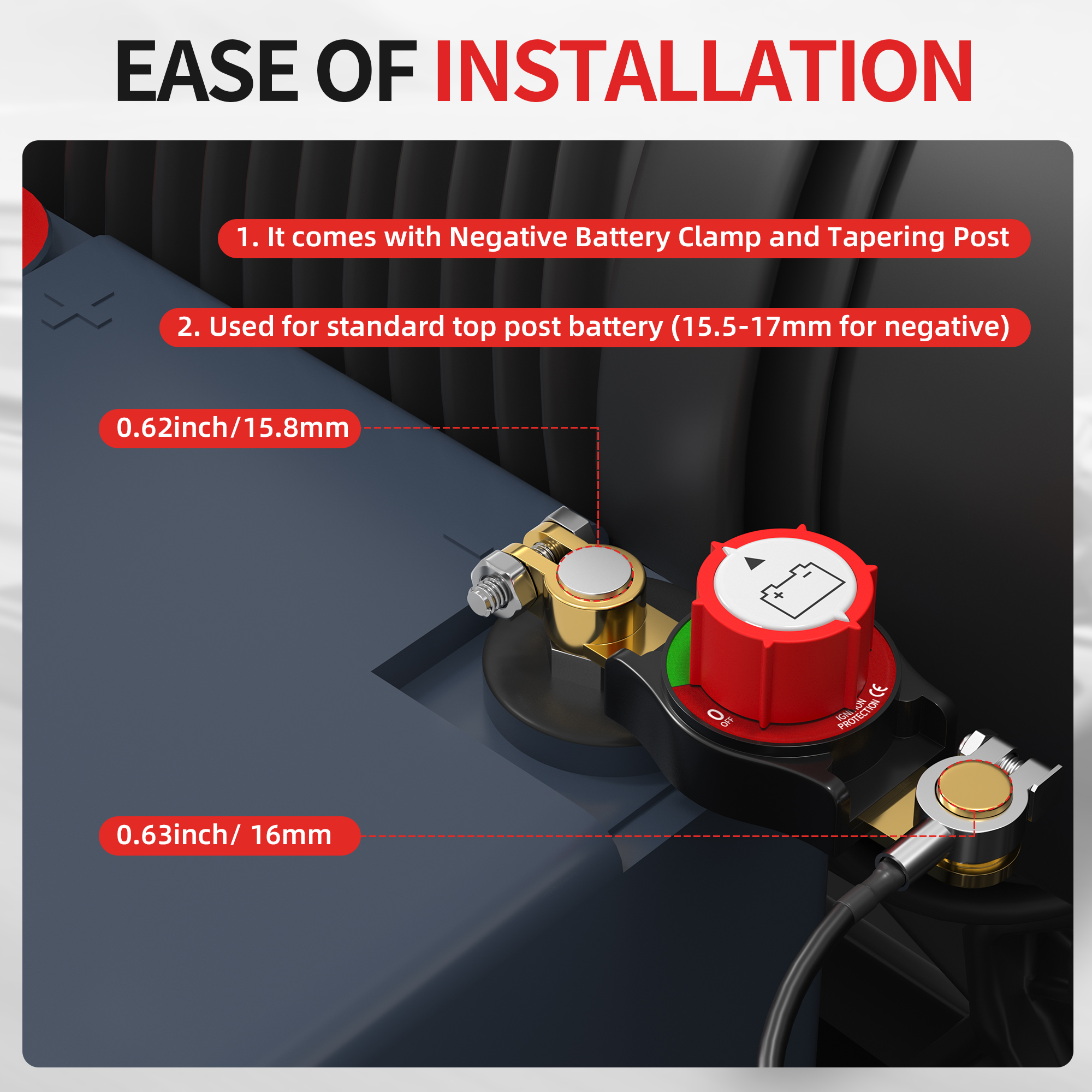 ASW-A71002 250A 12-48VDC 2 Positions ON-OFF Top Post Battery Disconnect Switch
