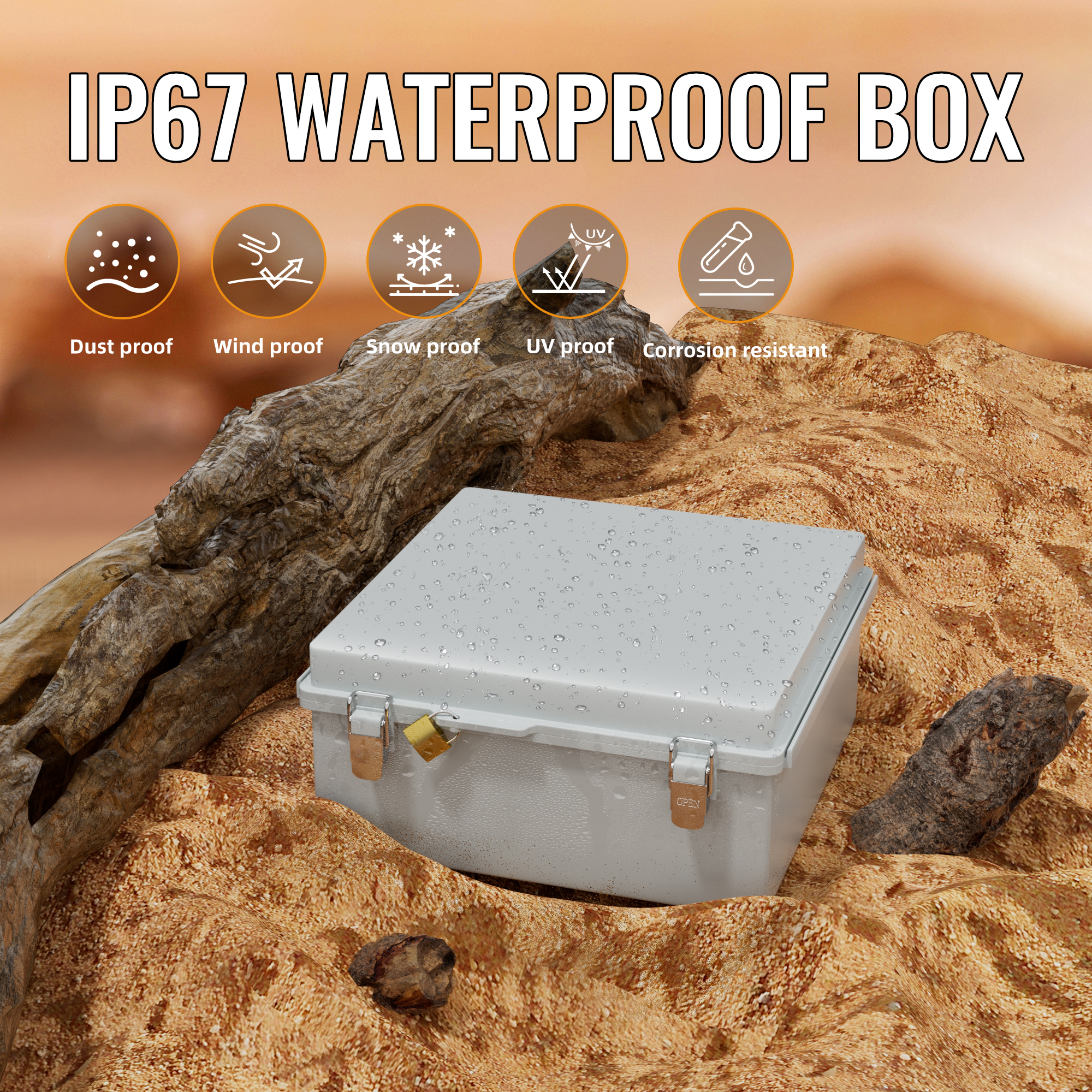 BG33X33X13-JFFD Weatherproof ABS Plastic Outdoor Electrical Junction Box – 13.2″x13.2″x5.2″