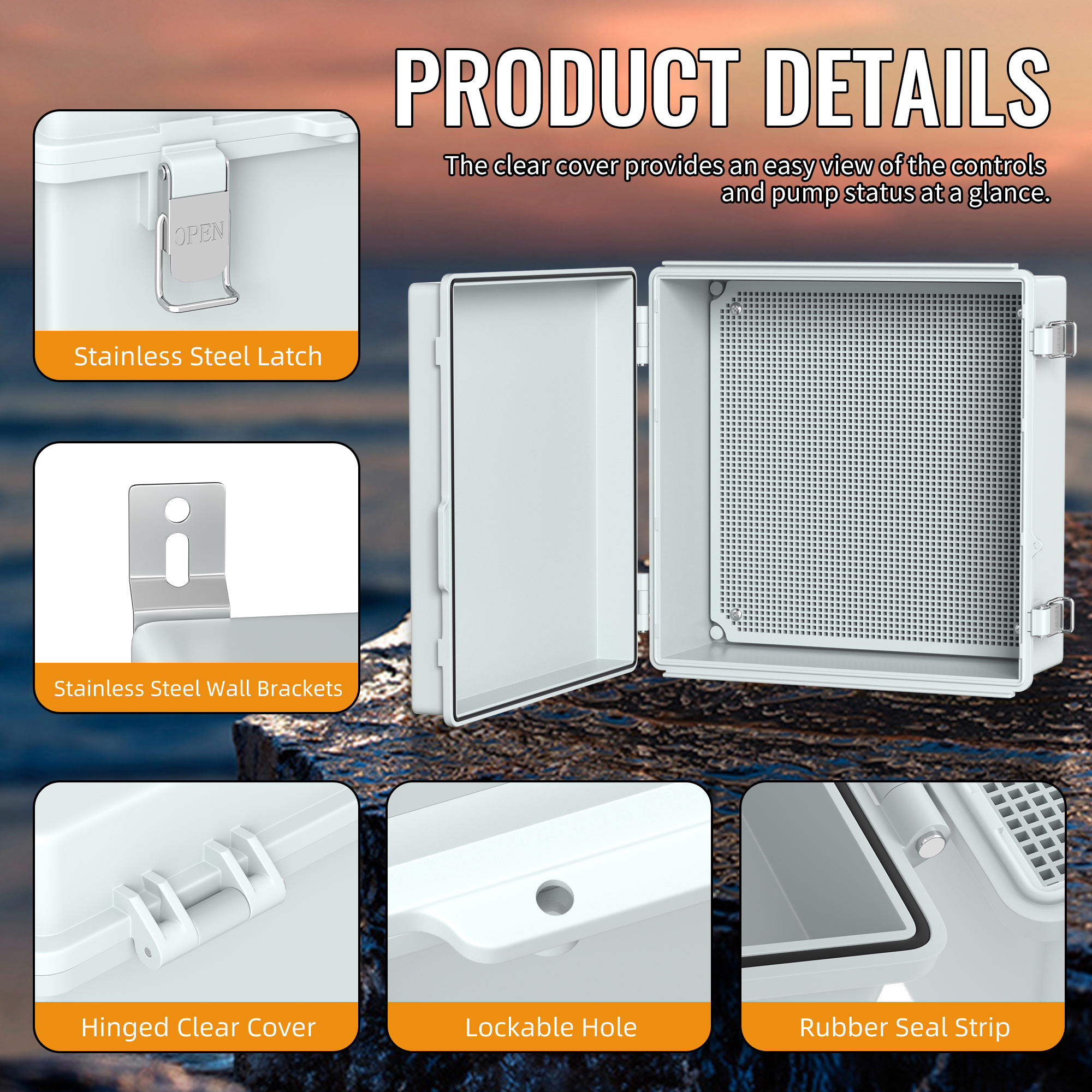 BG33X33X13-JFFD Weatherproof ABS Plastic Outdoor Electrical Junction Box – 13.2″x13.2″x5.2″