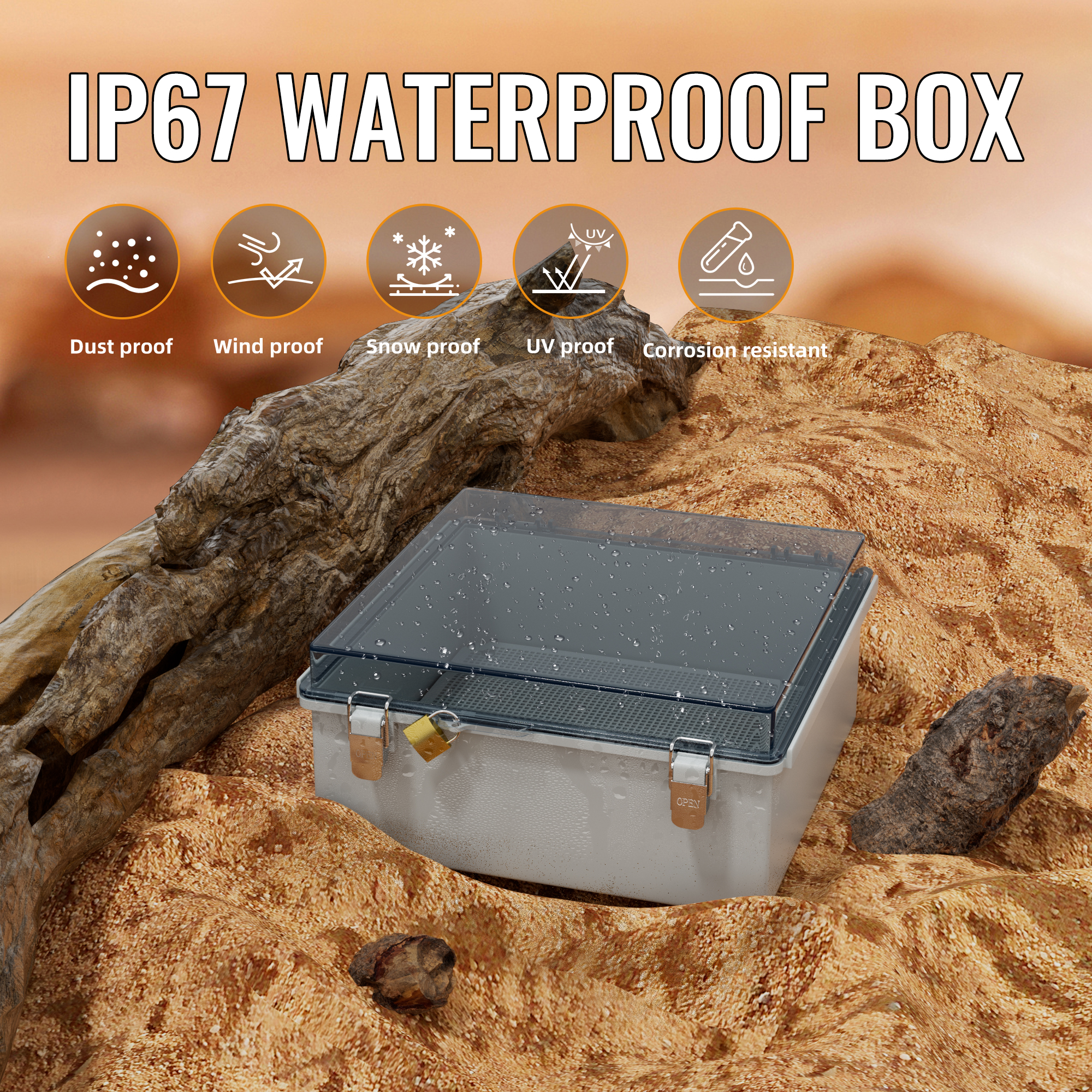 BG33X33X13T-JFFD Outdoor Electrical Junction Box with Transparent Cover – 13.2″x13.2″x5.2″