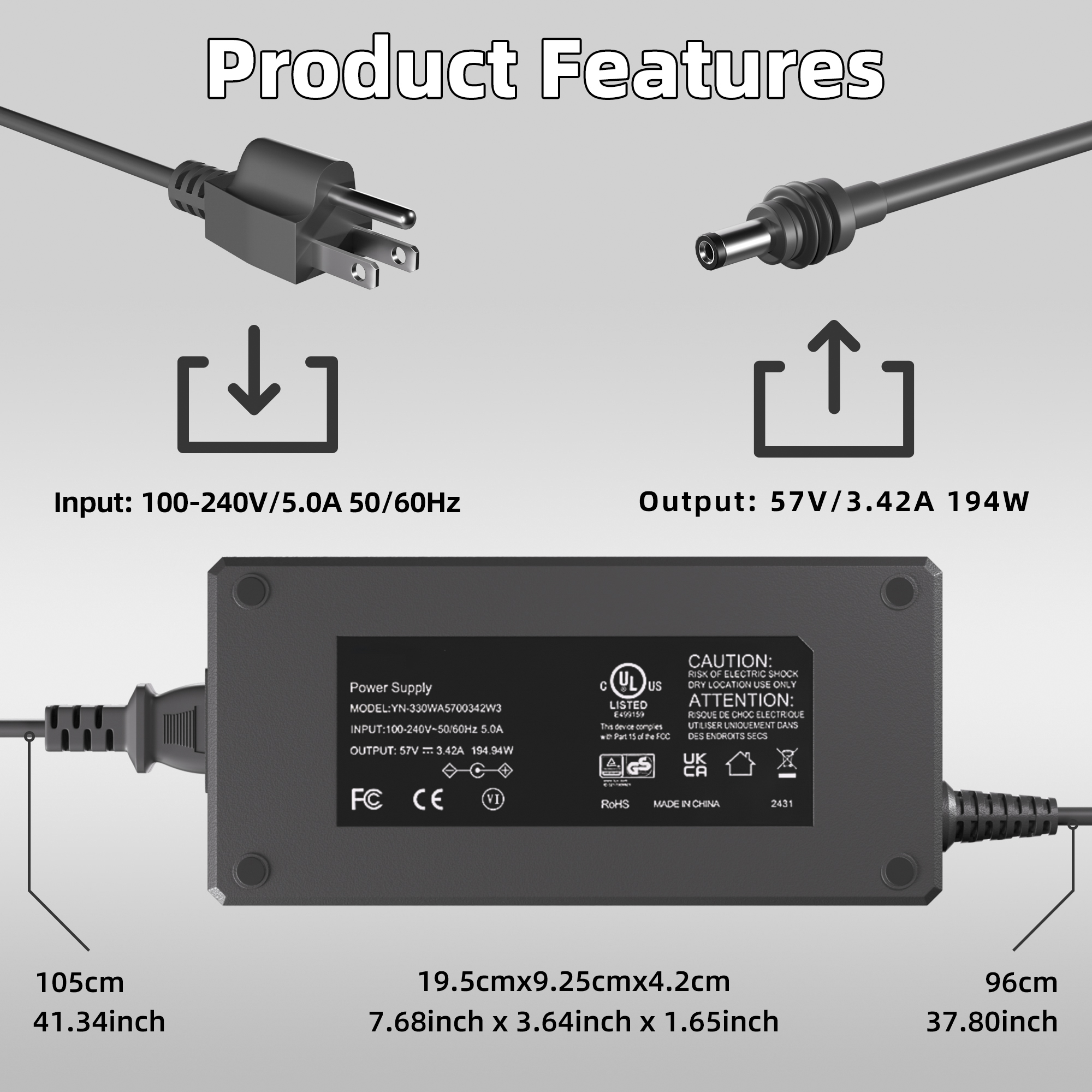 GEN3-ACDC-1 Starlink Gen 3 195W AC to DC Power Supply Adapter with AC Cord
