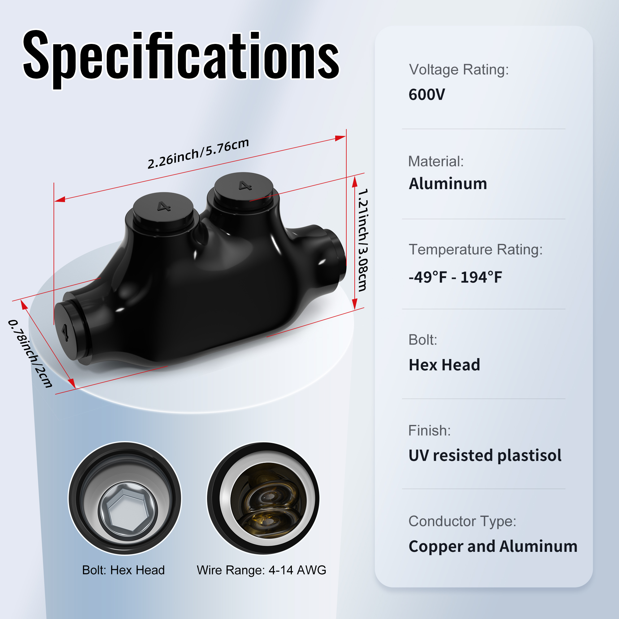 ITC-101-4AWG 4 AWG – 14 AWG 2-Port Multi-Tap In-Line Wire Entry Pre-Insulated Connector